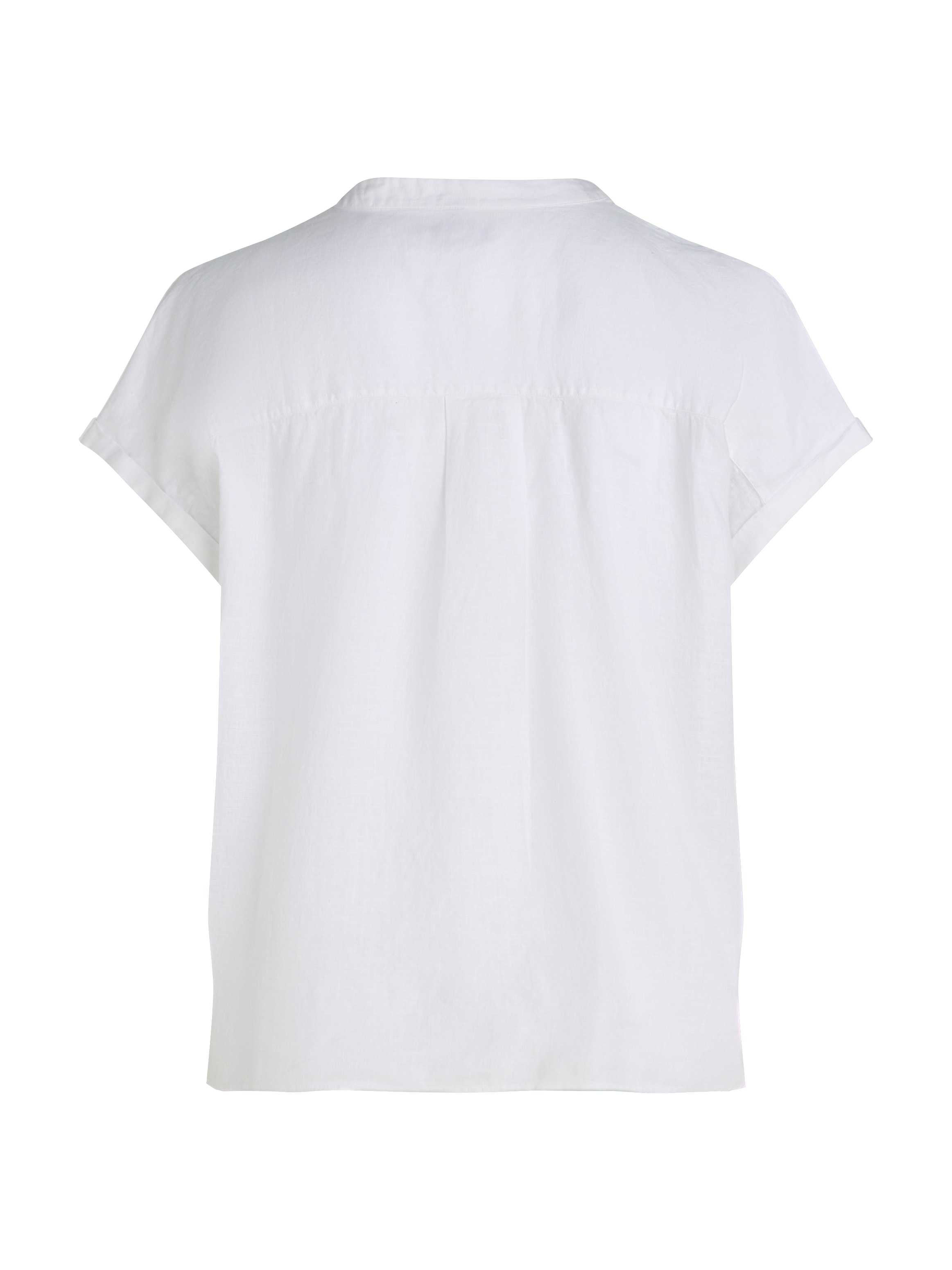 Tommy Hilfiger Curve Klassische Bluse »CRV ESS LI COLLARLESS S/S BLOUSE«, in Grossen Grössen, Leinenqualität, Logostickerei