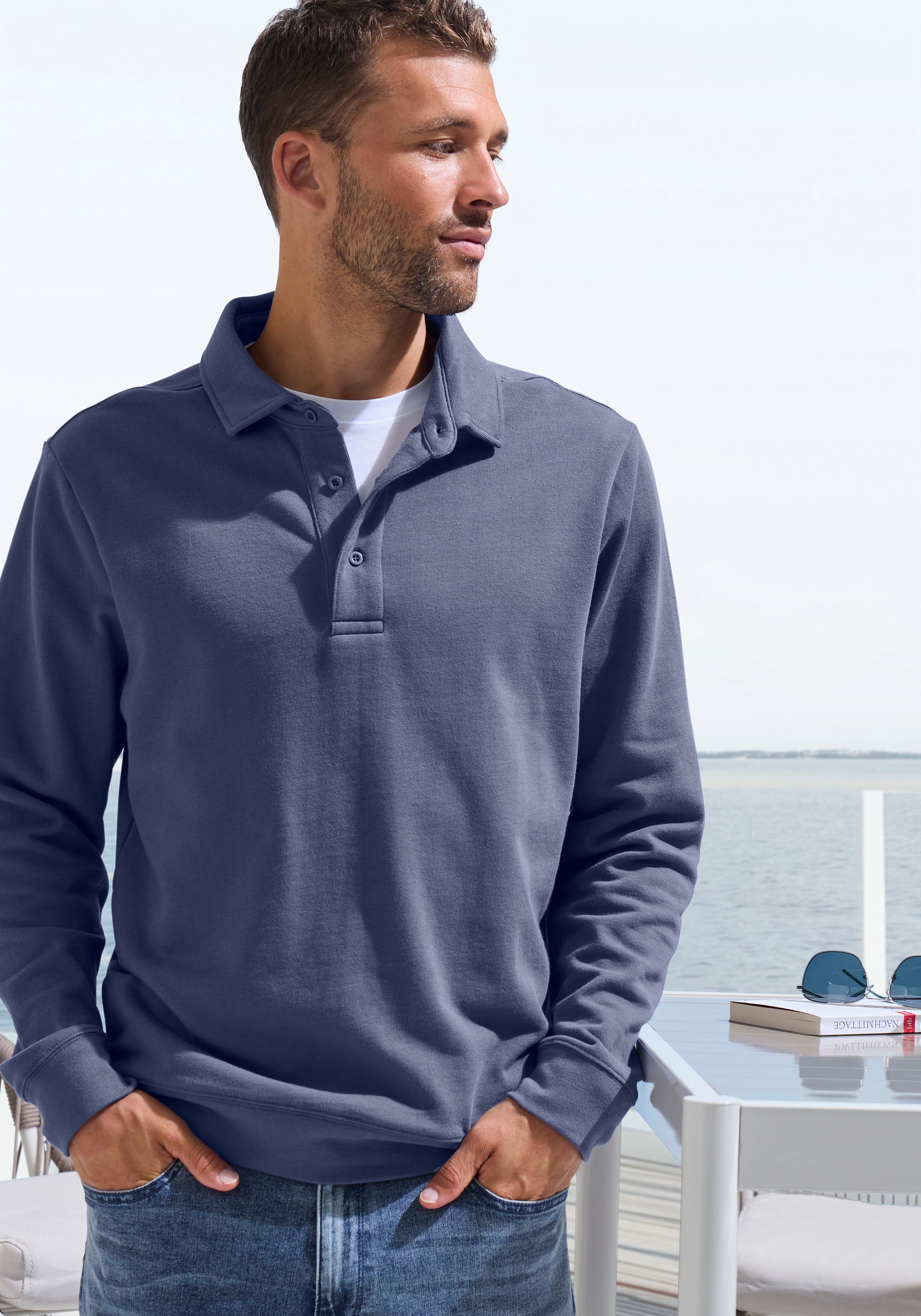John Devin Sweatshirt, Langarm, Sweatshirt mit Polokragen, Baumwollmischung