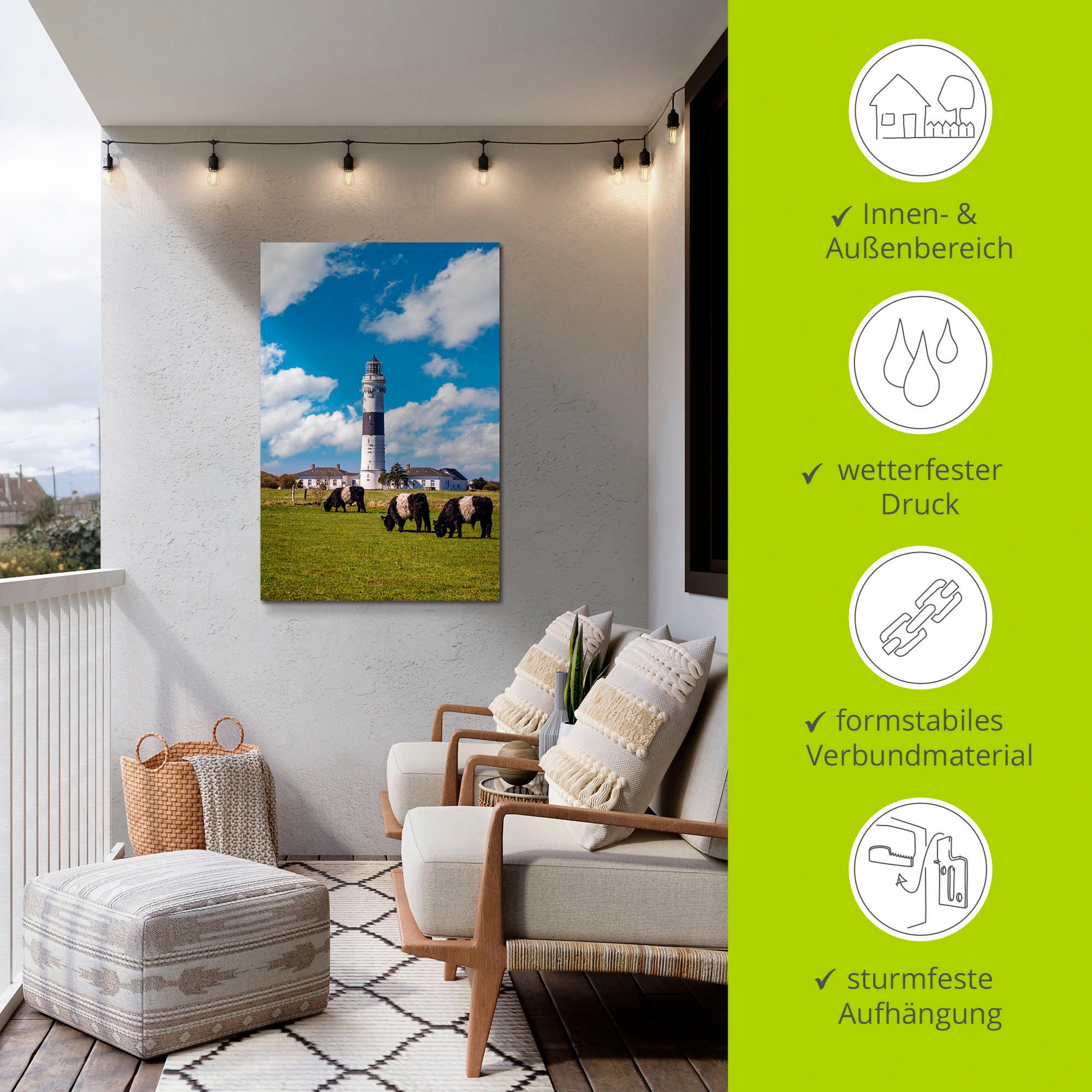 Artland Wandbild »Leuchtturm Langer Christian Kampen Sylt«, Gebäude, (1 St.), als Alubild, Outdoorbild, Poster in verschied. Grössen