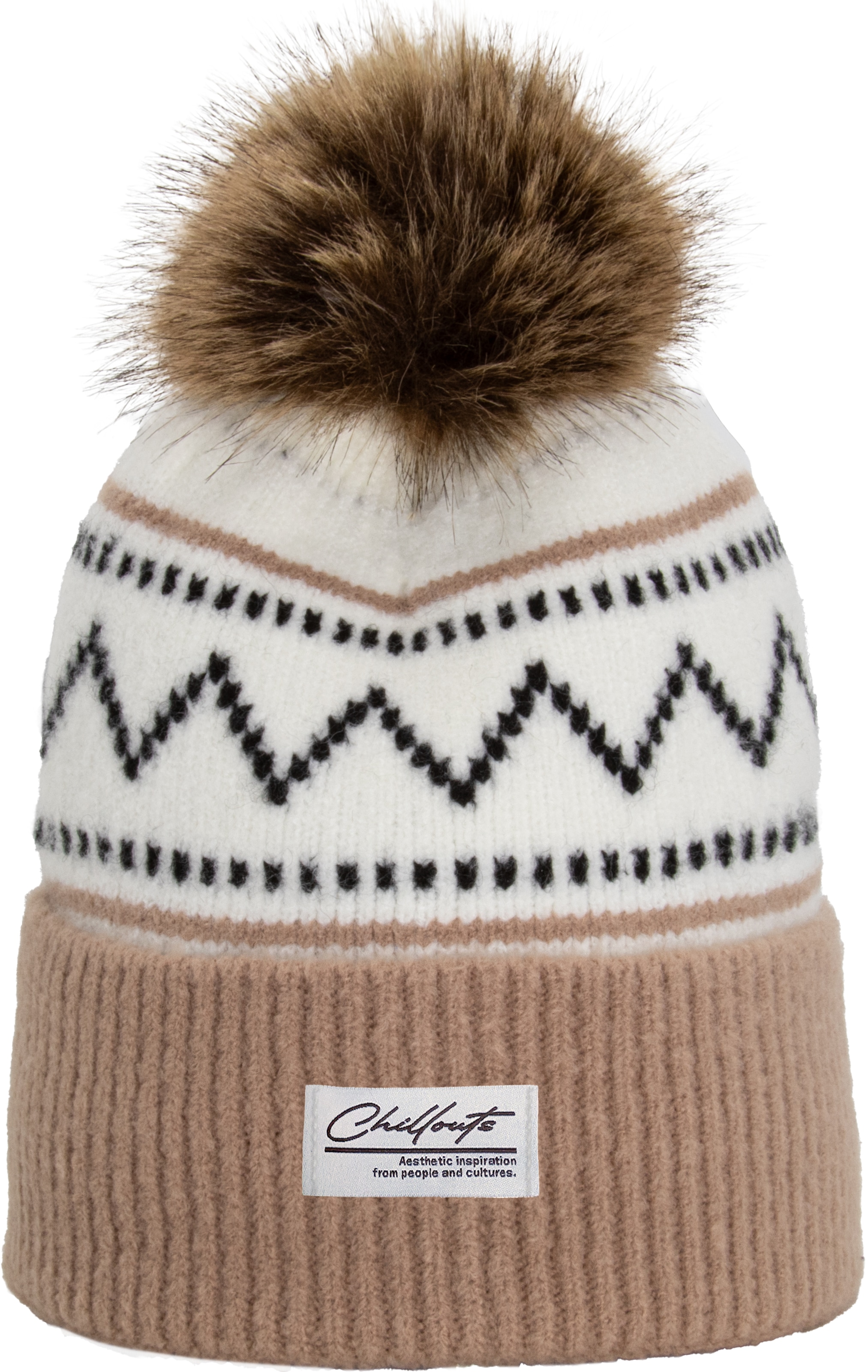 Image of chillouts Bommelmütze "Ella Hat" mit Kunstfell-Pompon, Norwegermuster
