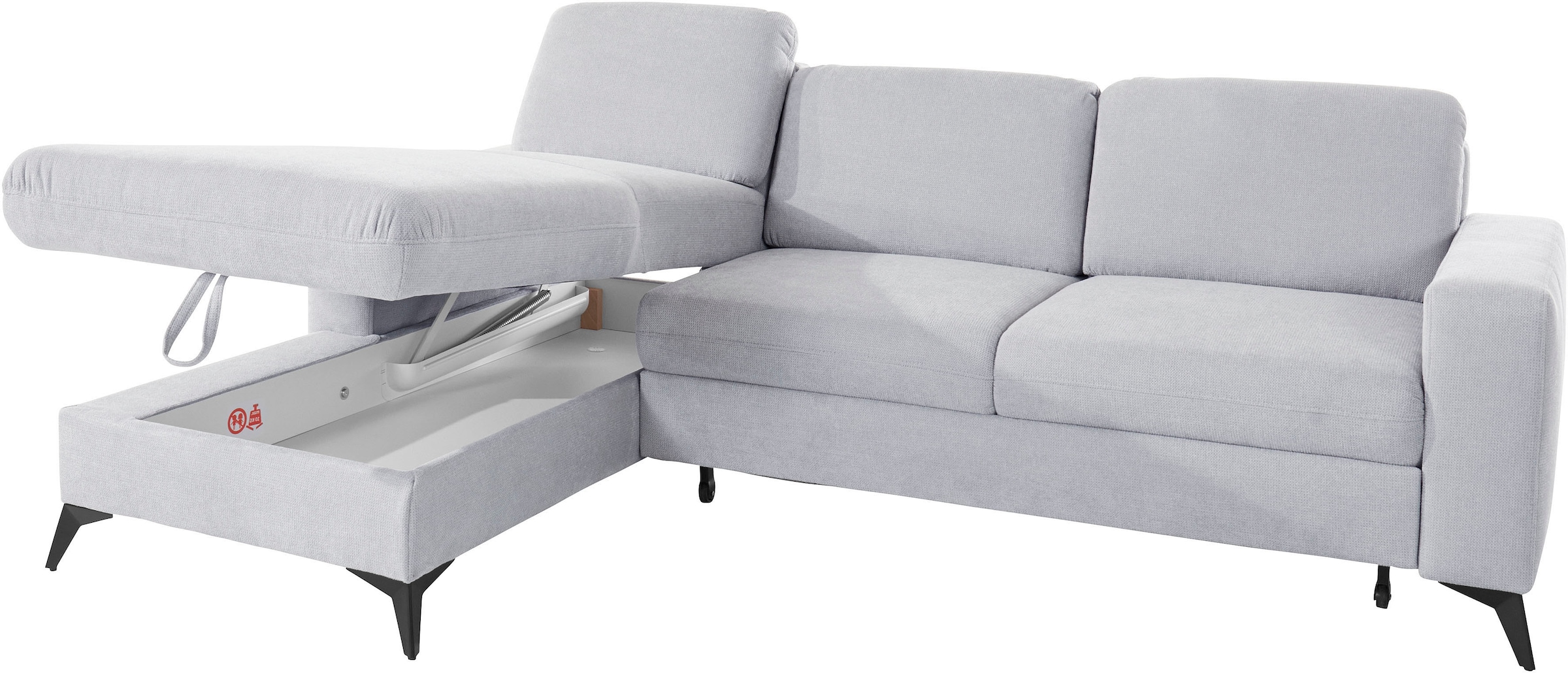 Places of Style Ecksofa »Lolland L-Form«, Wahlweise mit Bettfunktion und Bettkasten, Federkern