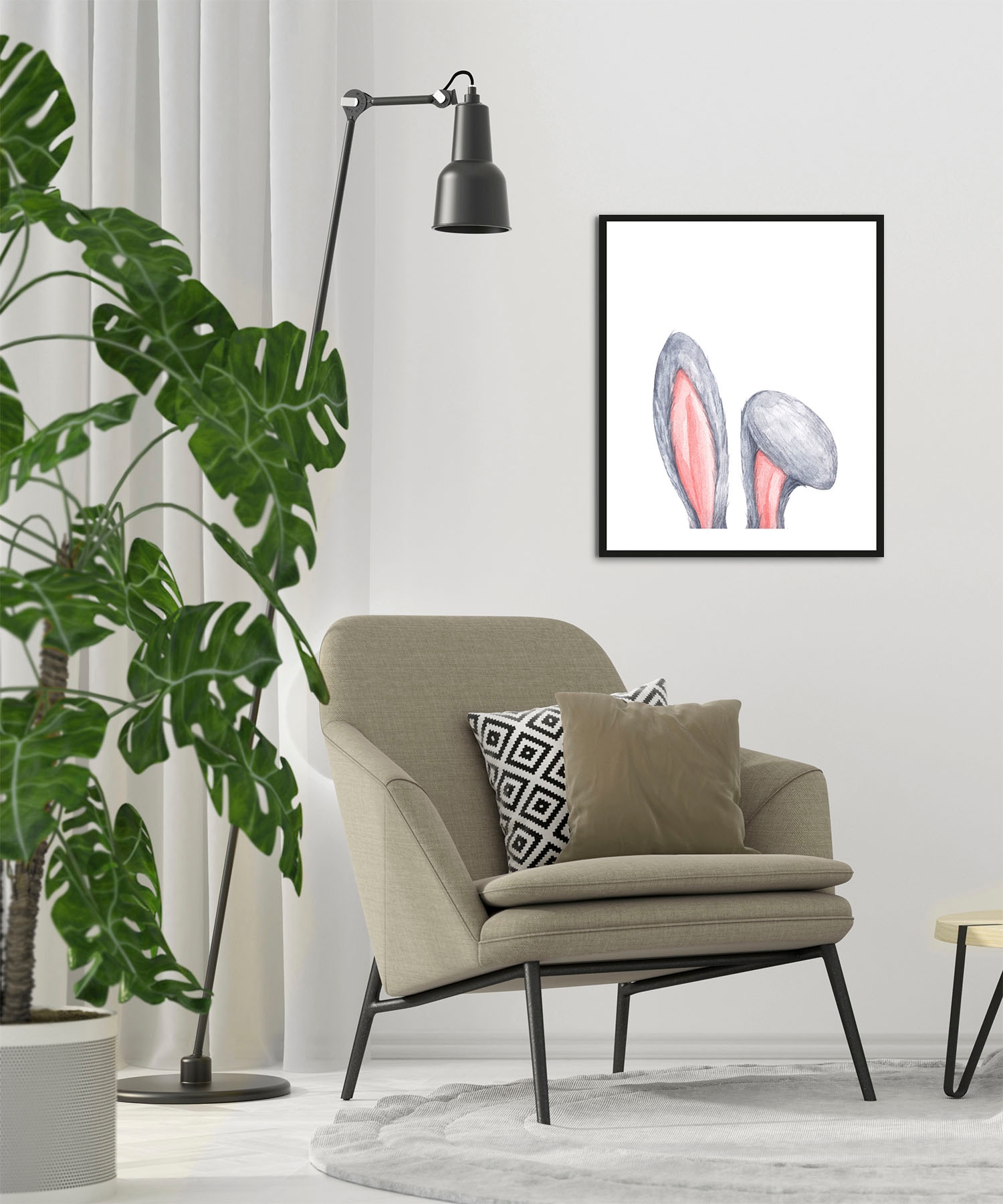 queence Bild »Alco«, Hase-Hasen-Haustiere-Kunst, (1 St.), HD Premium Poster-Druck inkl. Holzrahmen