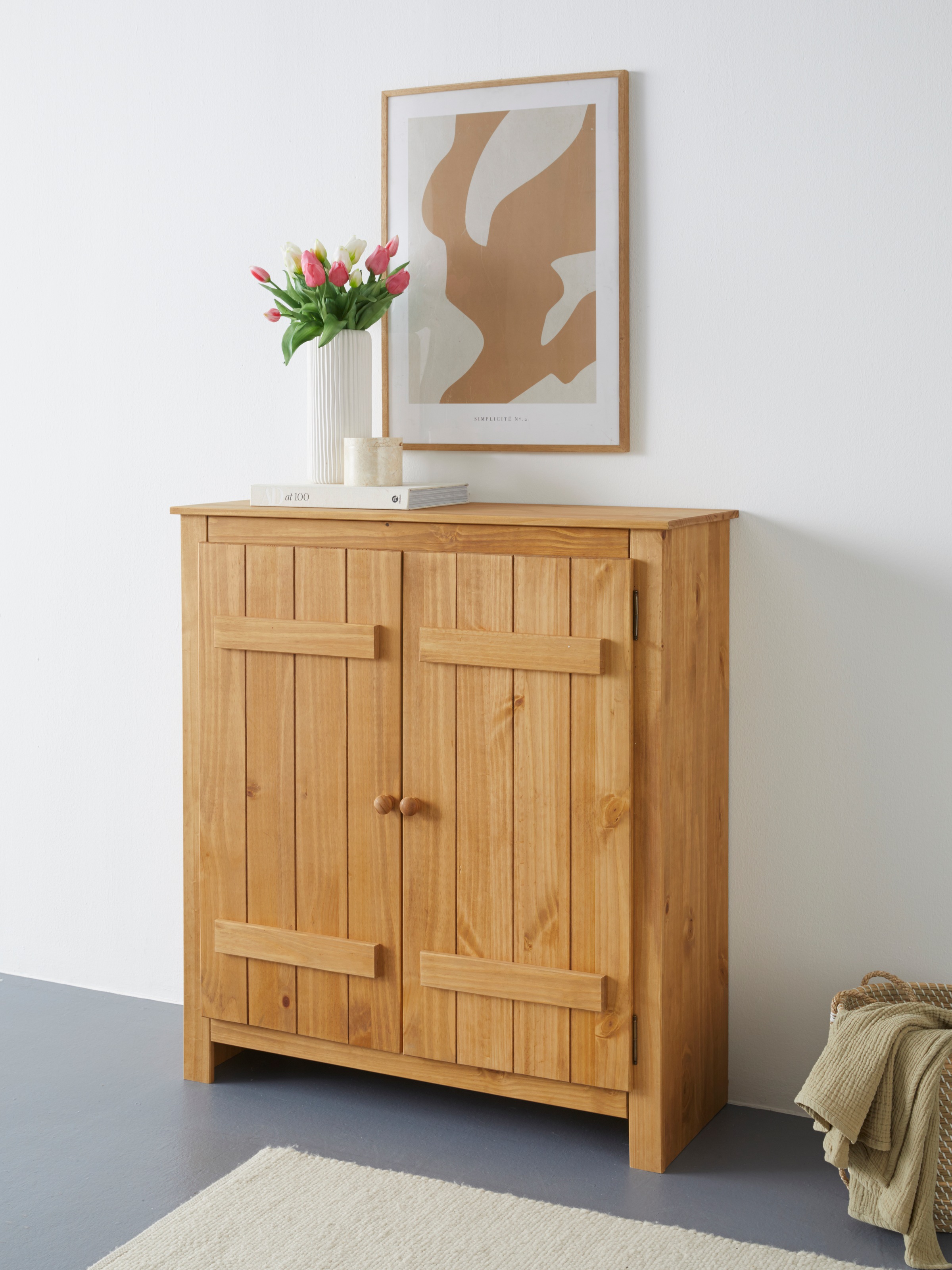Image of GOODproduct Schuhschrank "Bertram" Massivholz, 2 verstellbare Einlegeböden, Magnetverschluss,Höhe 110 cm