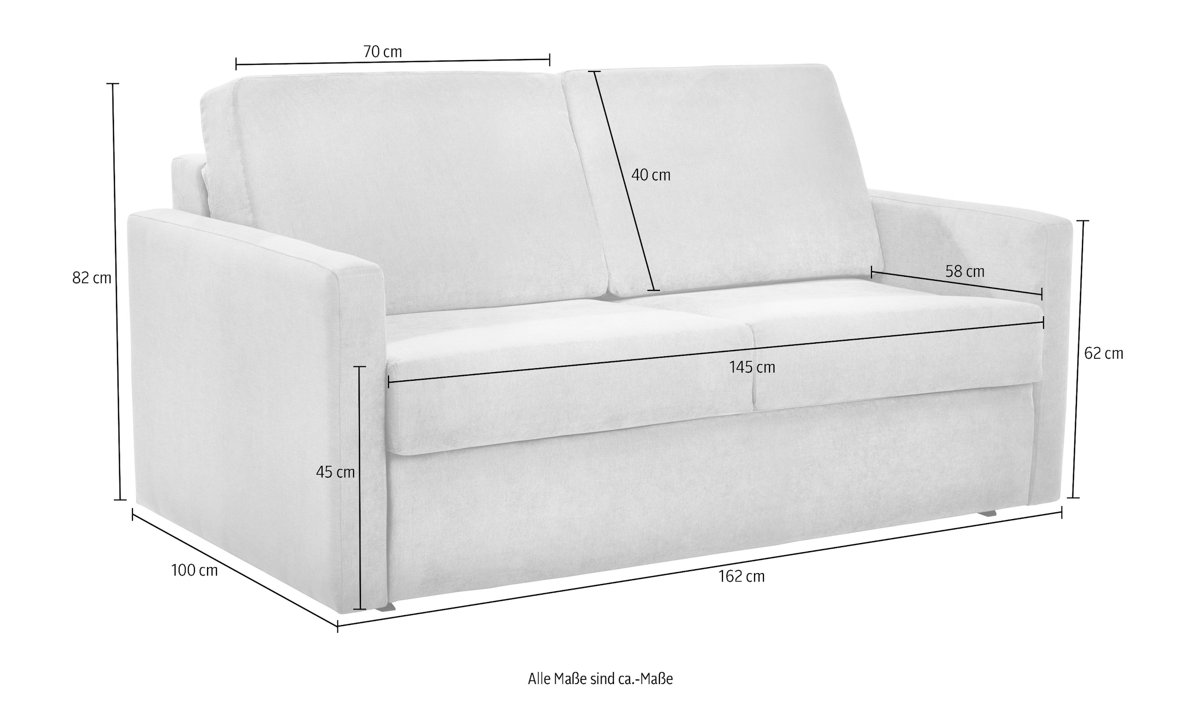 Places of Style Schlafsofa »Goldfarbenpoint 162 cm, Dauerschläfer, Liegefläche 120/200cm,«, 2-Sitzer mit Bettfunktion, Bonell-Federkernmatratze
