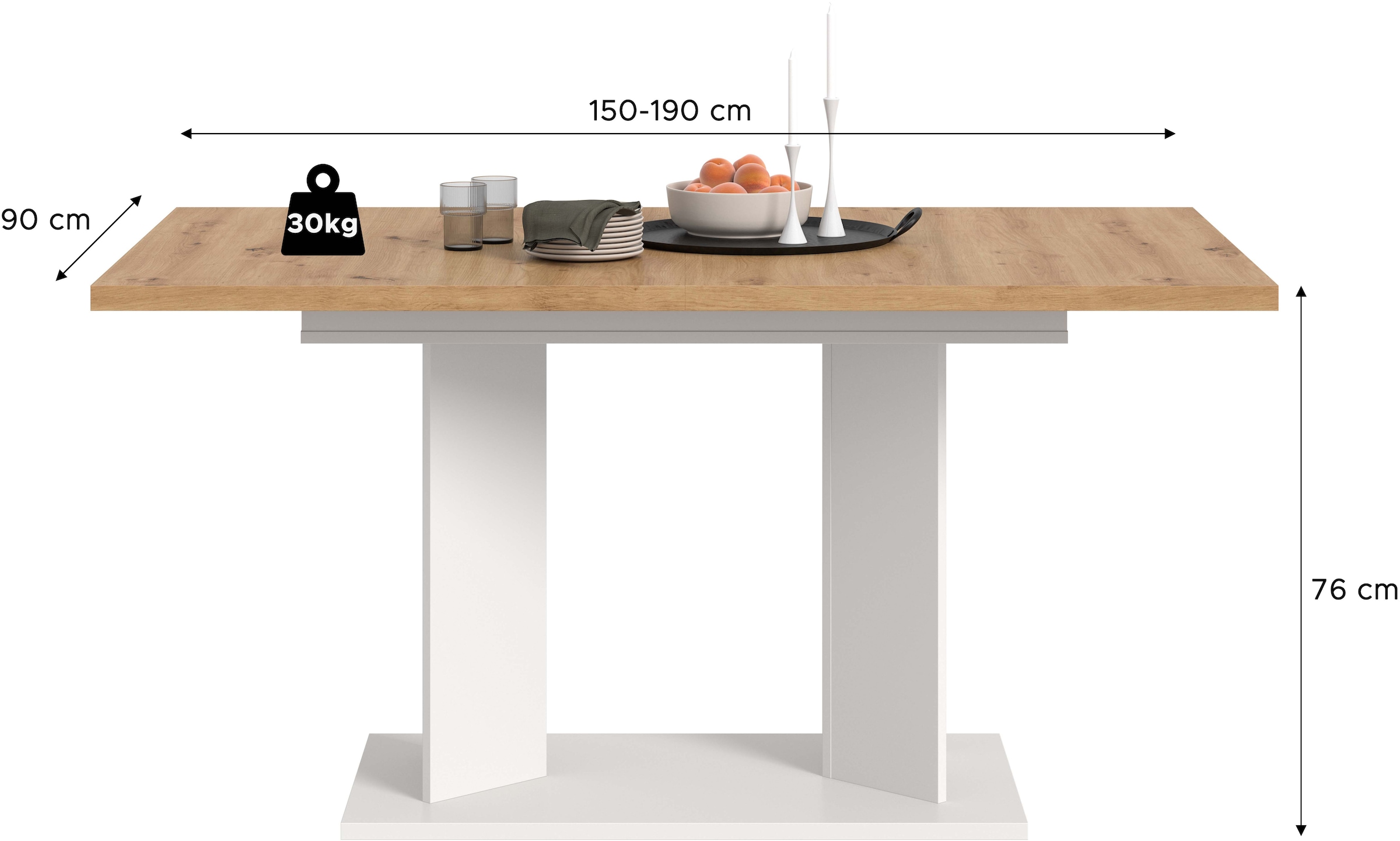 Home affaire Esstisch »GERO, 150-190 cm, ausziehbar, Säulengestell« in verschiedenen Ausführungen erhältlich, 1 Stk. tlg. Tisch, Esstisch, Esszimmer, Esszimmertisch, Küchetisch, Bartisch