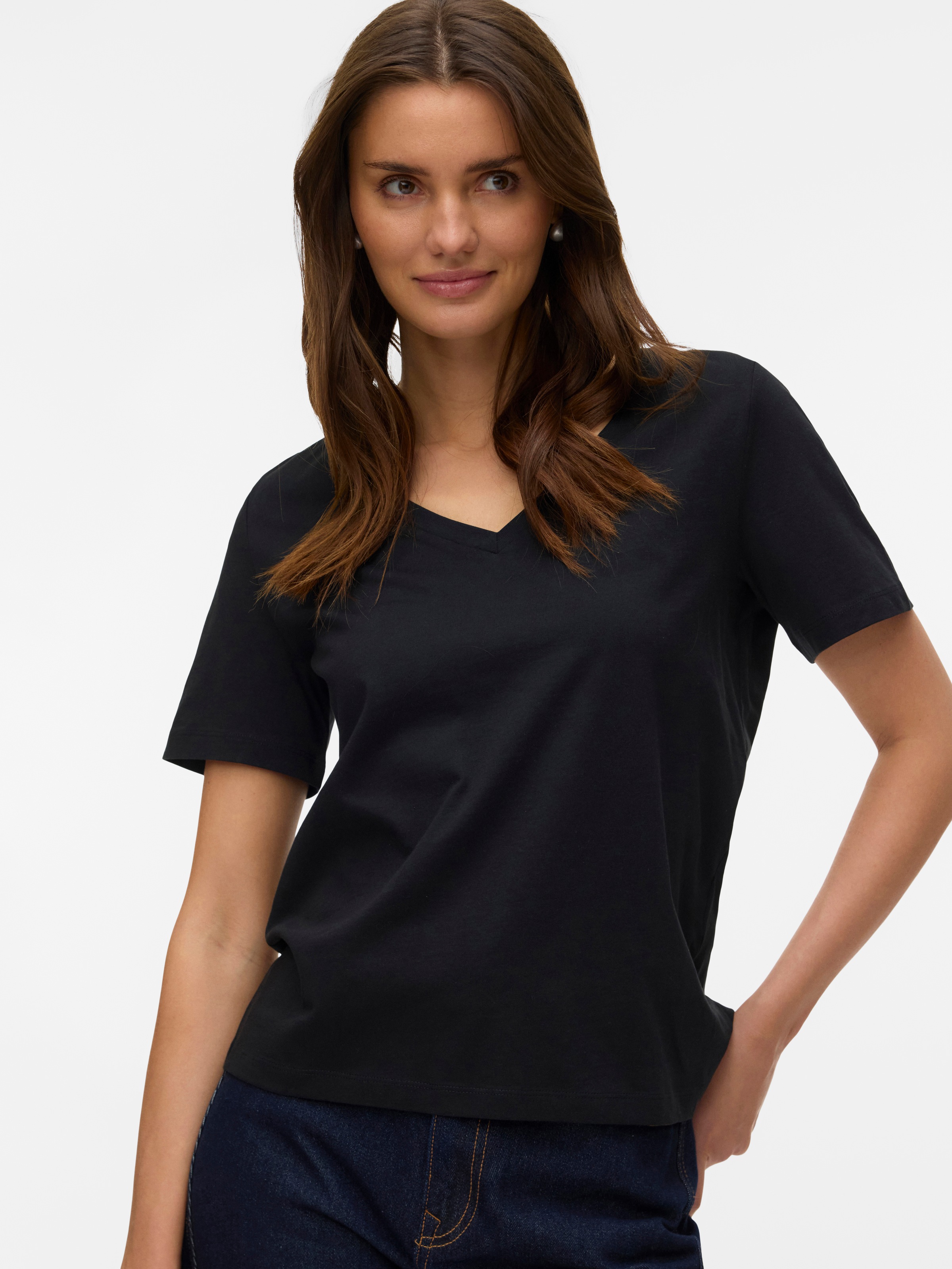 Image of Vero Moda Kurzarmshirt "VMPAULINA SS V-NECK T-SHIRT JRS NOOS" Baumwolle