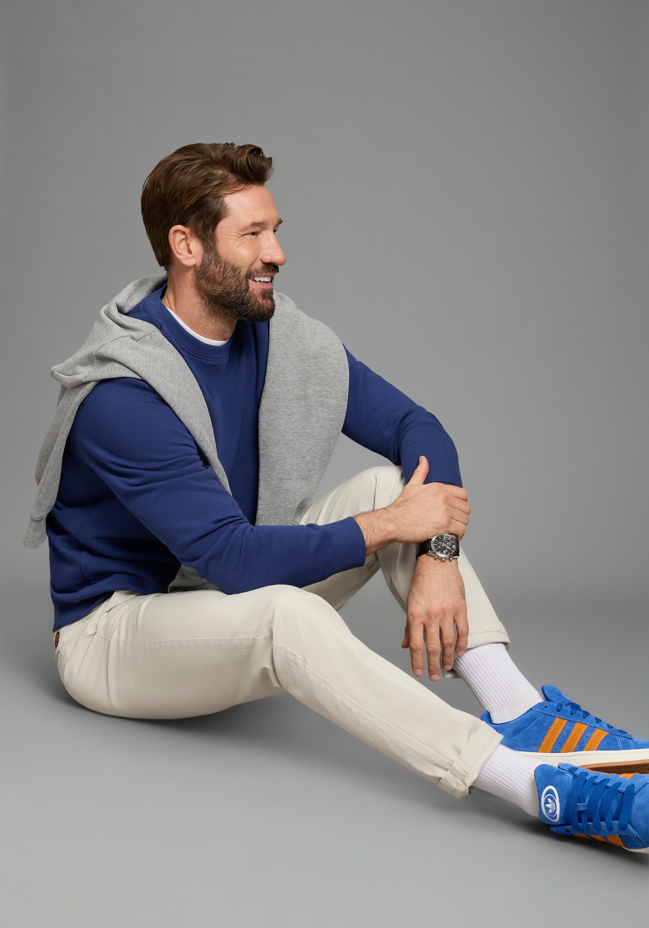 Man's World Sweatshirt, 2 pièces mit Rundhalsausschnitt, unifarben, Langarm, normale Passform
