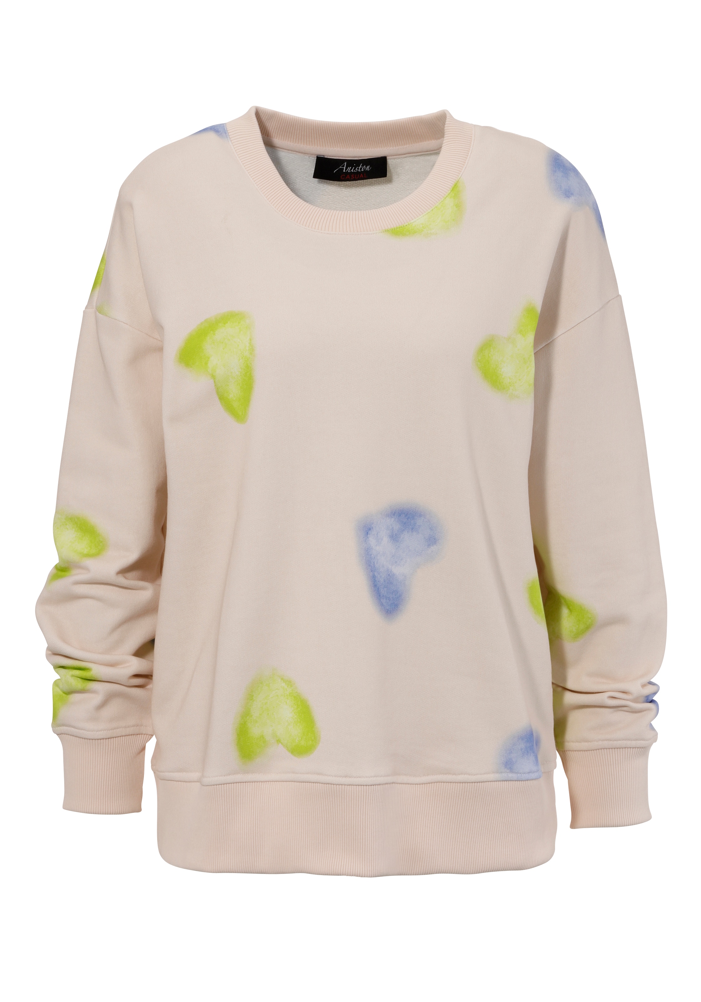 Aniston CASUAL Sweatshirt, mit Batik-Herzen bedruckt - NEUE KOLLEKTION