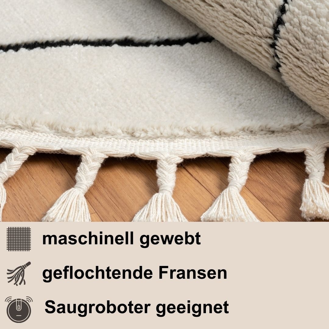 Myflair Möbel & Accessoires Hochflor-Teppich »Moroccan Handwrite«, rund, 24 mm Höhe, modern, marokkanisches Design, flauschig weich, mit Fransen