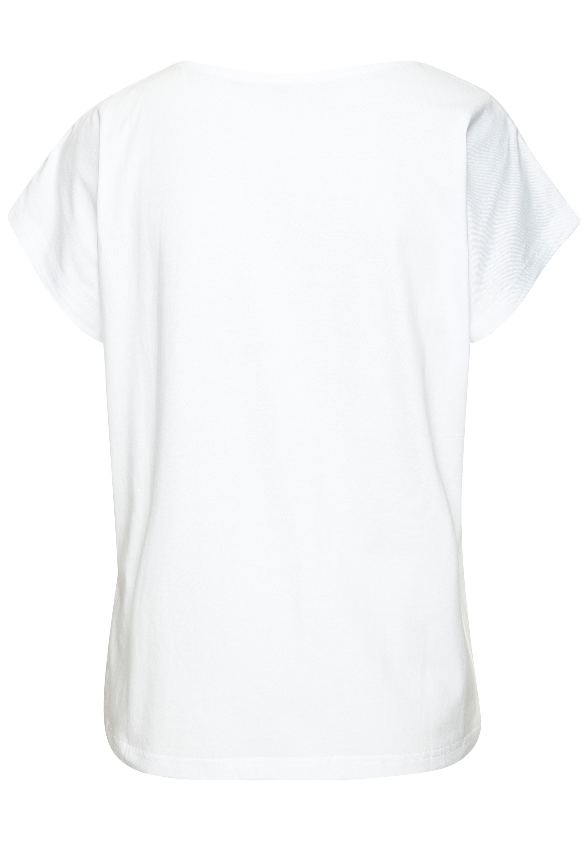 LASCANA T-Shirt »mit glitzerndem Frontprint« aus angenehmer Viskose-Baumwoll-Qualität