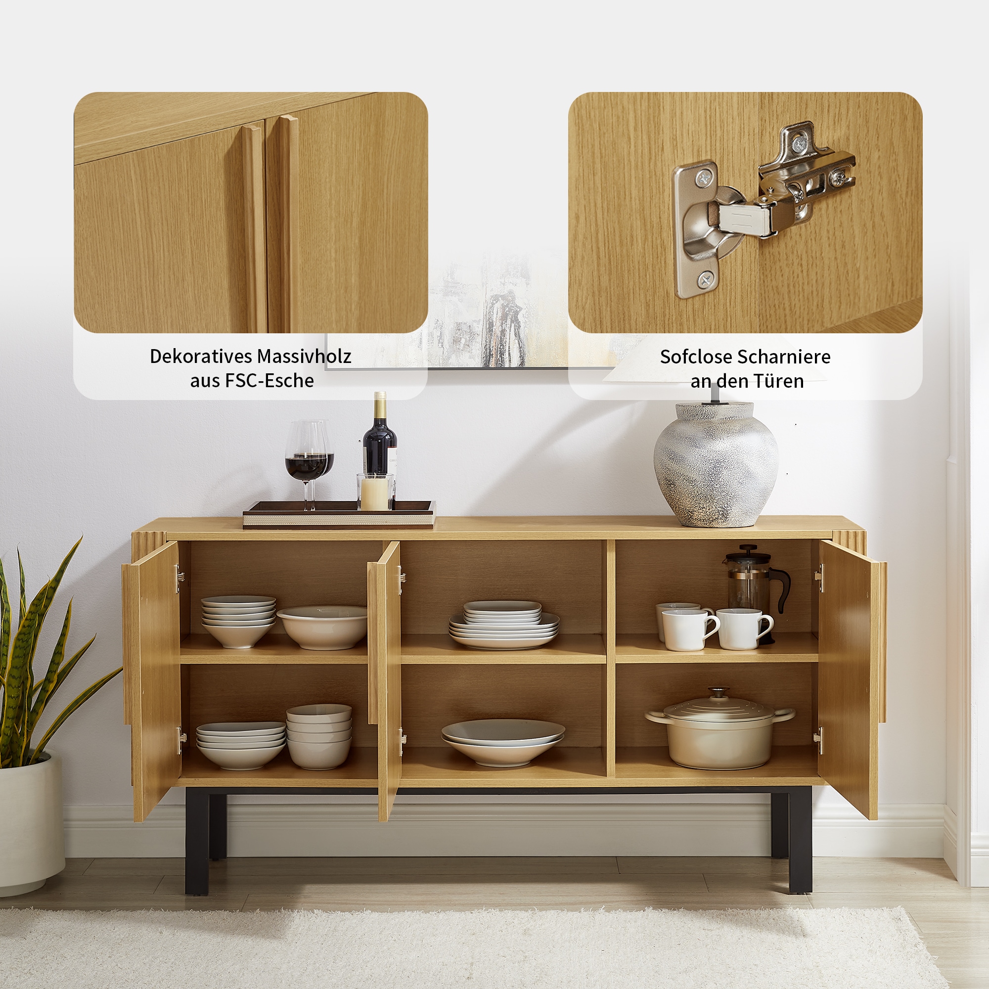 GOODproduct Sideboard »Stiven« Eukalyptus und Esche, kombiniert mit Melamin, MDF und ABS-Kunststoff