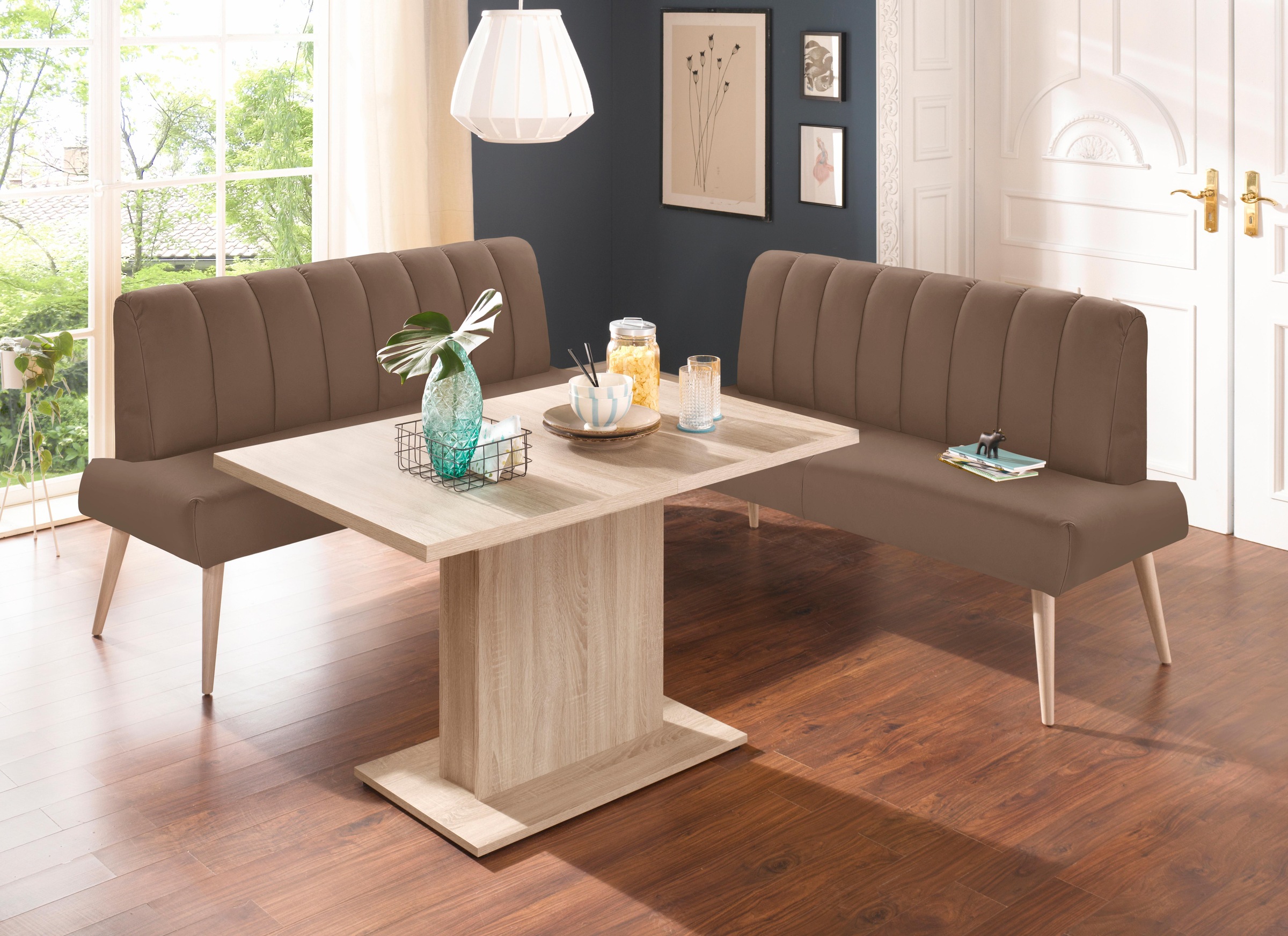 exxpo - sofa fashion Sitzbank »Costa, moderne Rückensteppung, bequem und elegant, hoher Holzfuss«, hochwertige Detailverarbeitung, Frei im Raum stellbar