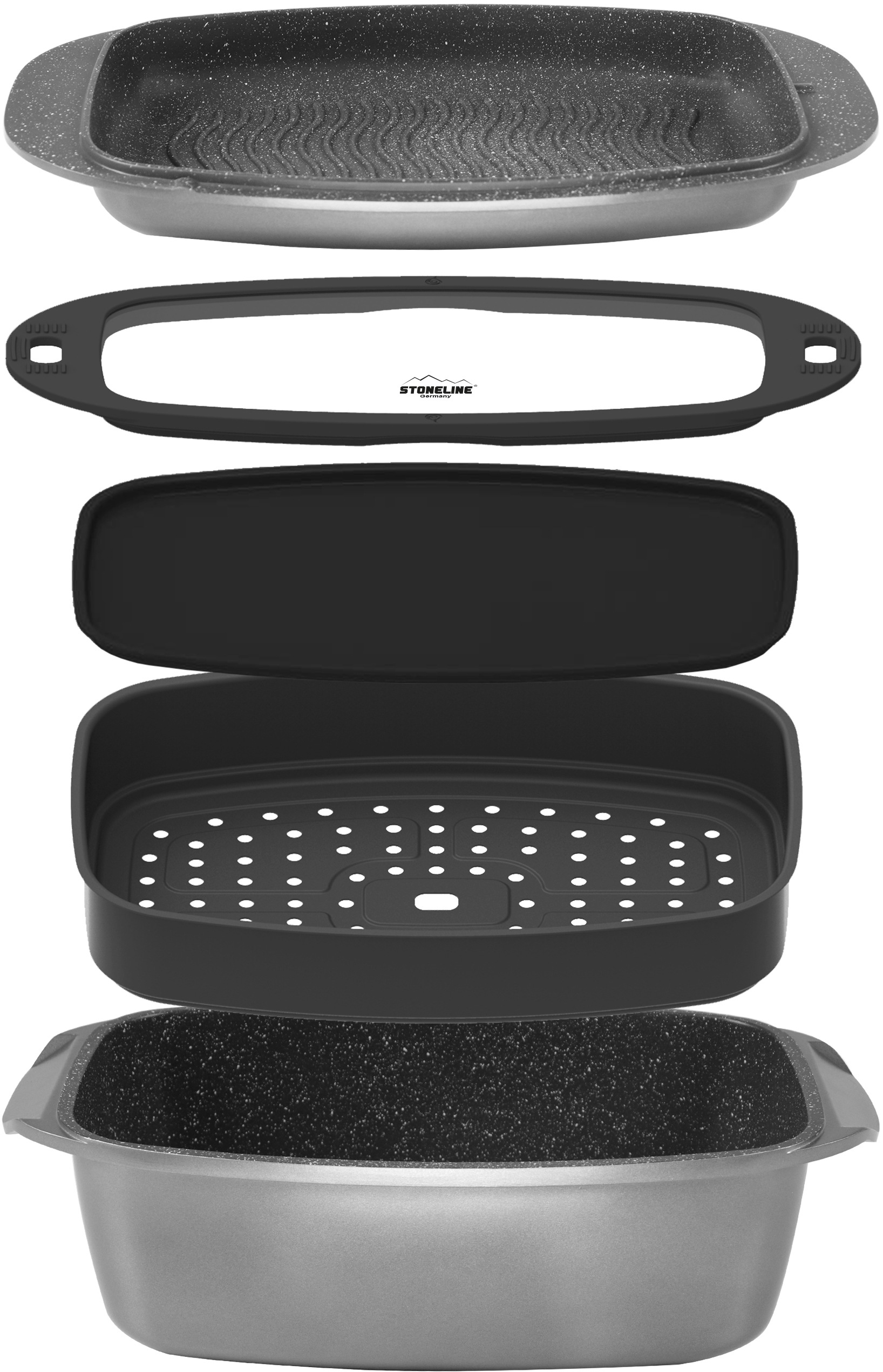 Image of STONELINE Bräter »Stoneline«, Aluminiumguss, (5 tlg.), (Multifunktionales Bräter- und Back-Set), mit STONELINE®-Antihaftbeschichtung, Induktion bei Ackermann Versand Schweiz