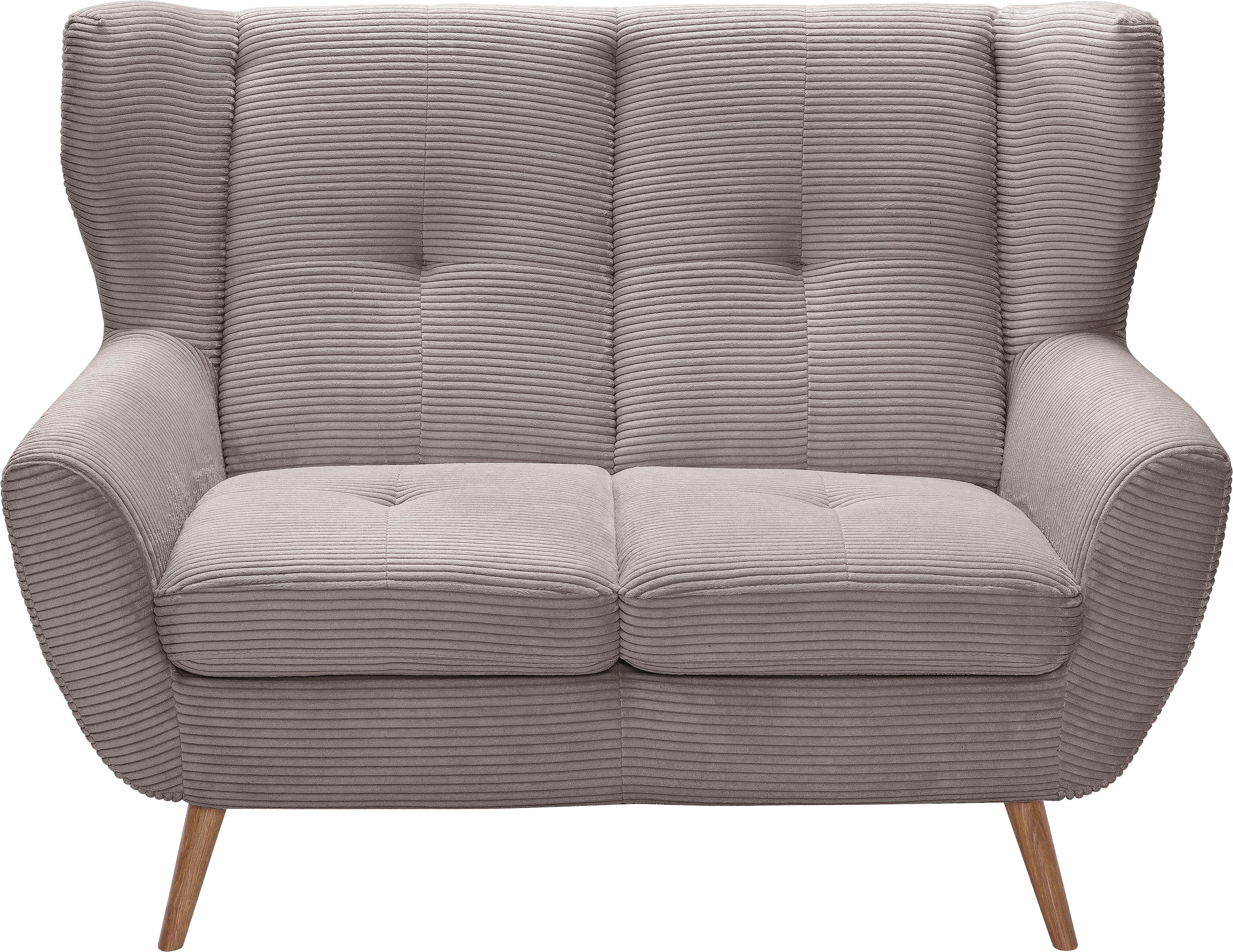 exxpo - sofa fashion 2-Sitzer »ALVESTA, Loungesofa, Küchensofa, hoher Sitzkomfort, Ohrenbackensofa«, gemütliche Rückenlehne, mit Knopfheftung und hohen Holzfüssen, in Cord