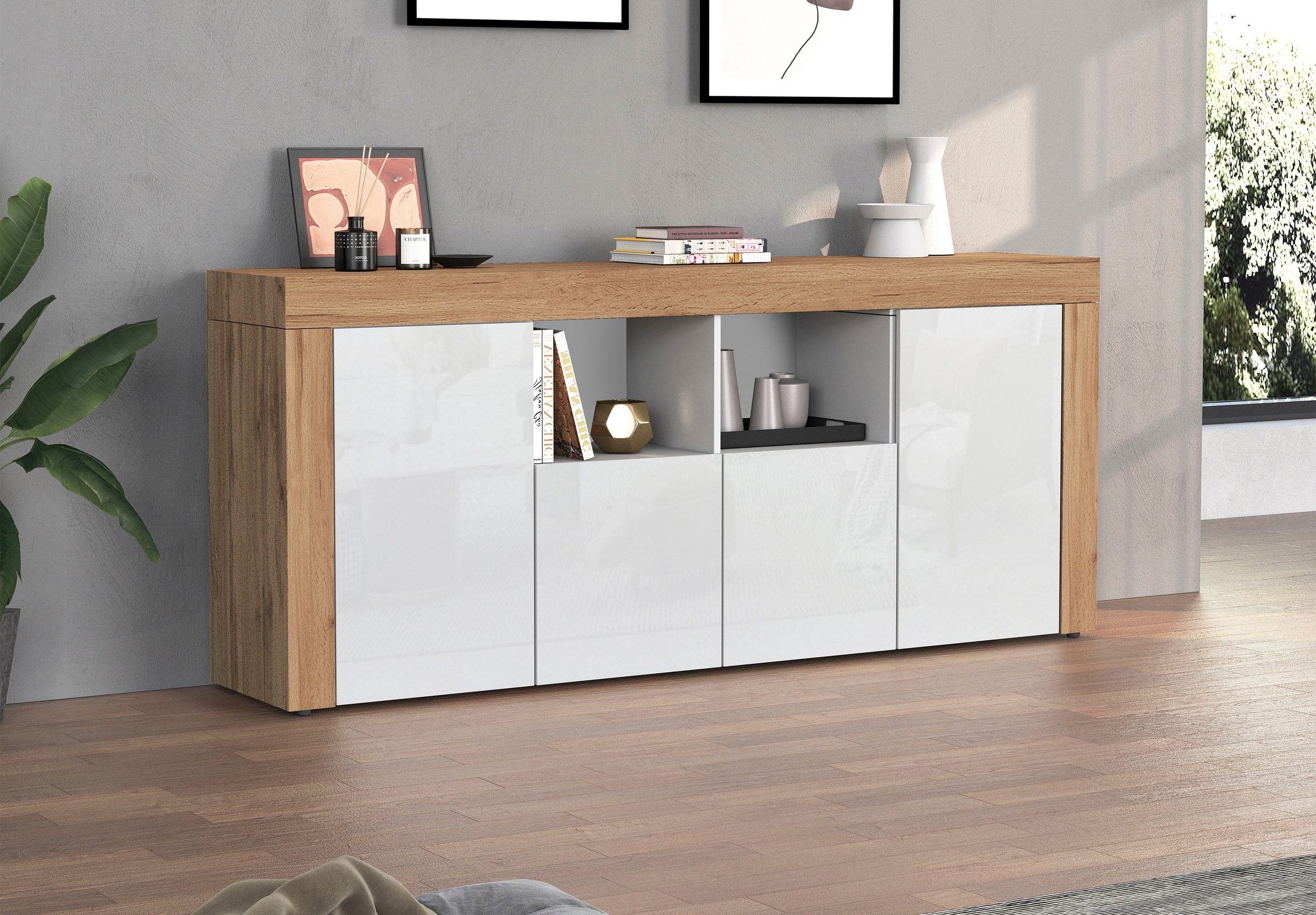 GOODproduct Sideboard »CHRONOS Breite 200 cm  mit 4 Türen, 2 offene und 8 geschlossene Fächer« 1 Stk. tlg. Sideboard,Kommode, Schrank, Grifflos mit Push to Open, Made in Italy