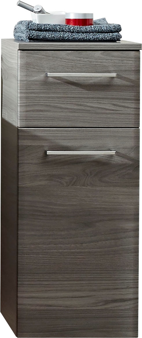 Image of Saphir Unterschrank "Quickset 916 Badschrank mit 1 Tür, 1 Schublade, Griffe Chrom Glanz" Badezimmer-Unterschrank 30 cm breit in Sangallo Grau quer Nachbildung