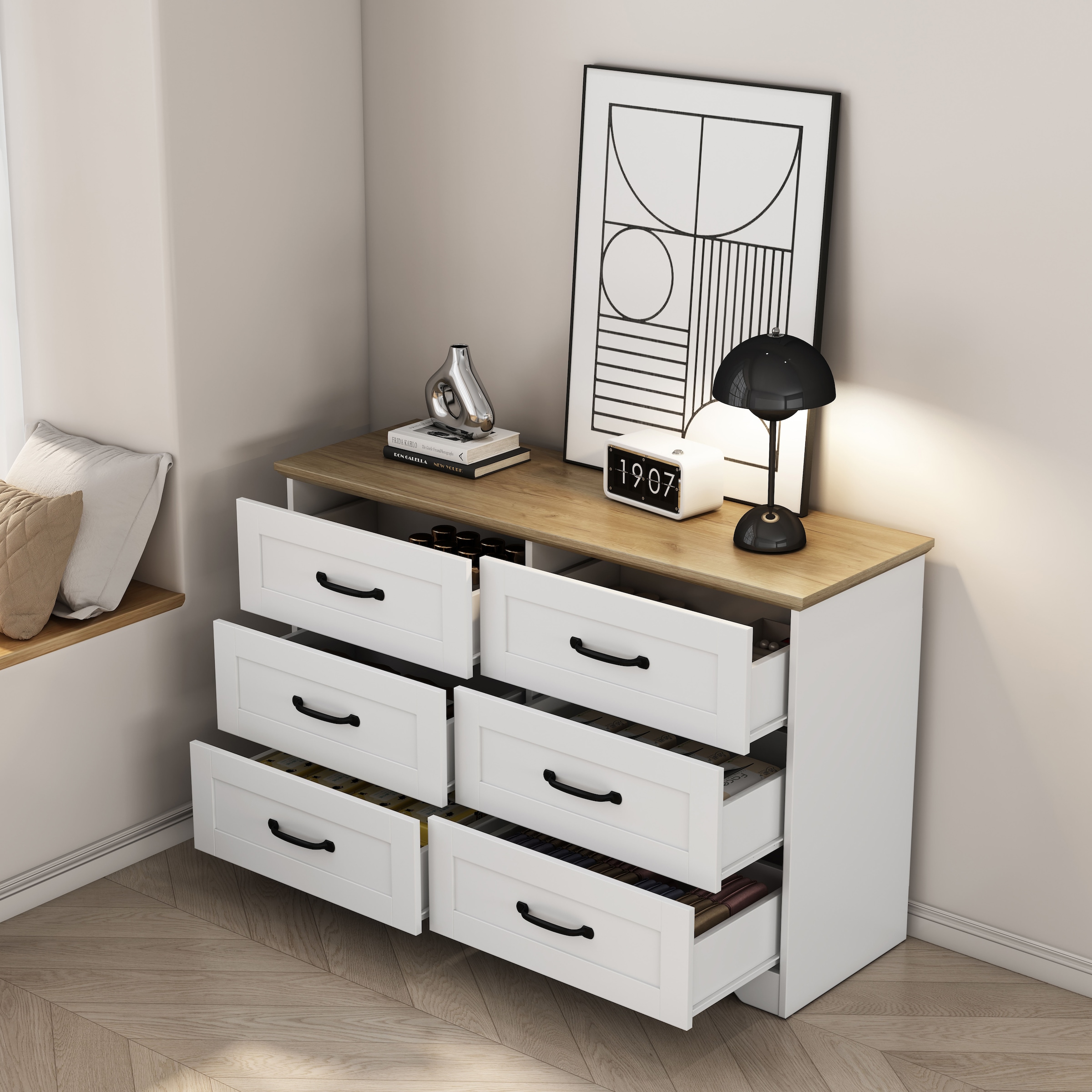 GOODproduct Schubkastenkommode »Emmilia Sideboard Schubladenschrank Wäscheschrank im Landhaus Design« Scandi Design mit 6 Schubladen für viel Stauraum im Schlafzimmer,  Schrankkommode in hochwertiger Qualität