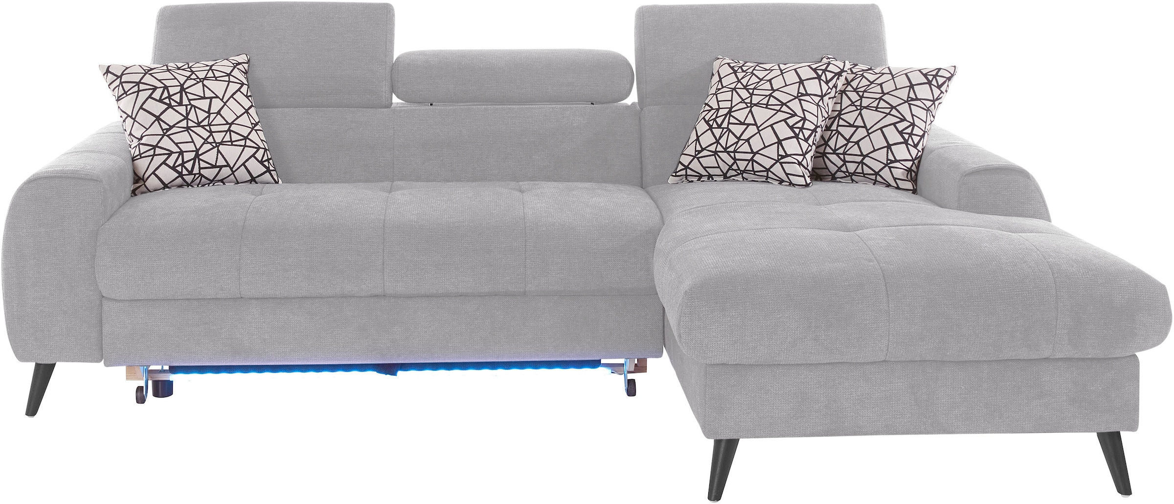 COTTA Ecksofa »Mia L-Form mit 3 Zierkissen«, wahlweise mit Bettfunktion, Bettkasten, Beleuchtung & Wireless-Charger