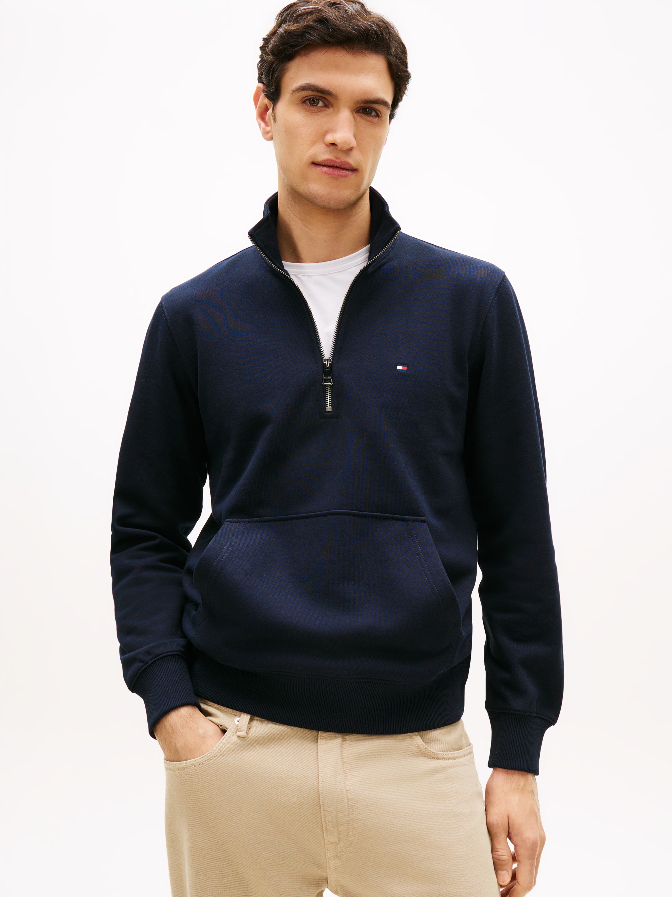 Tommy Hilfiger Sweat-shirt »ESSENTIAL TERRY NEW 1/4 ZIP«, demi-zip en éponge avec drapeau
