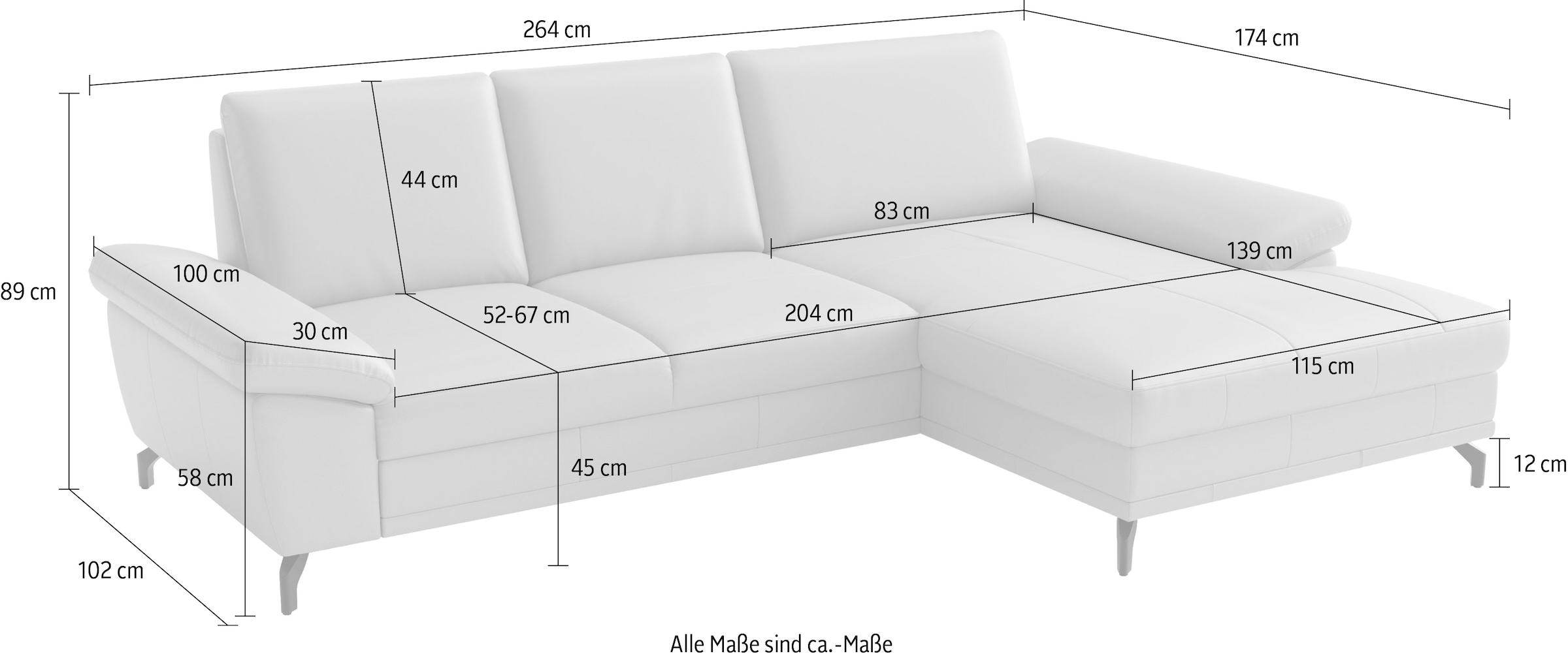 sit&more Ecksofa »Chelsea L-Form, B: 264 cm, Leder« optional mit Bettfunktion und Bettkasten