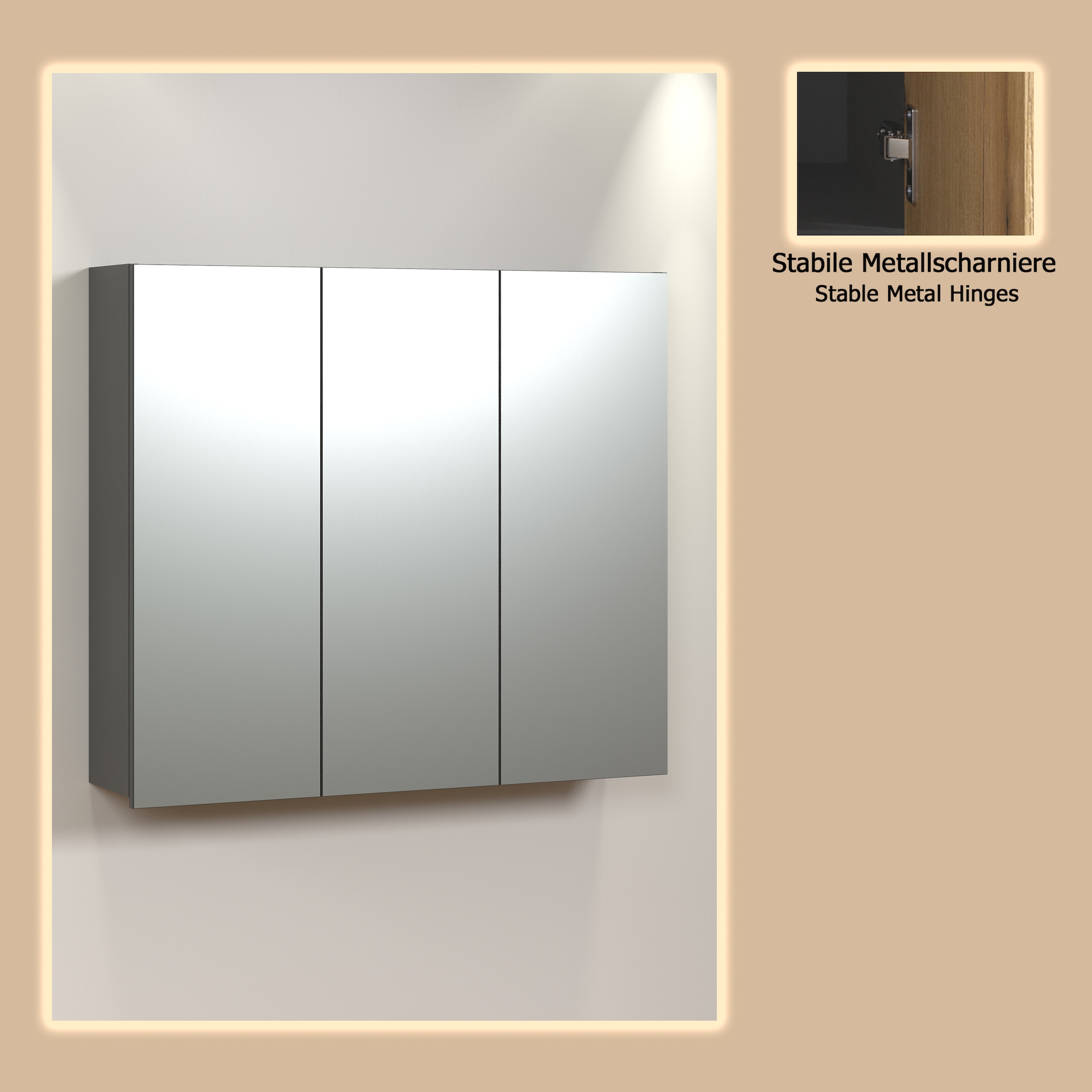 welltime Spiegelschrank »Amrum« 1 Stk. tlg. Spiegelschrank mit 3 Spiegeltüren - (B/T/H) 90/20/80 cm