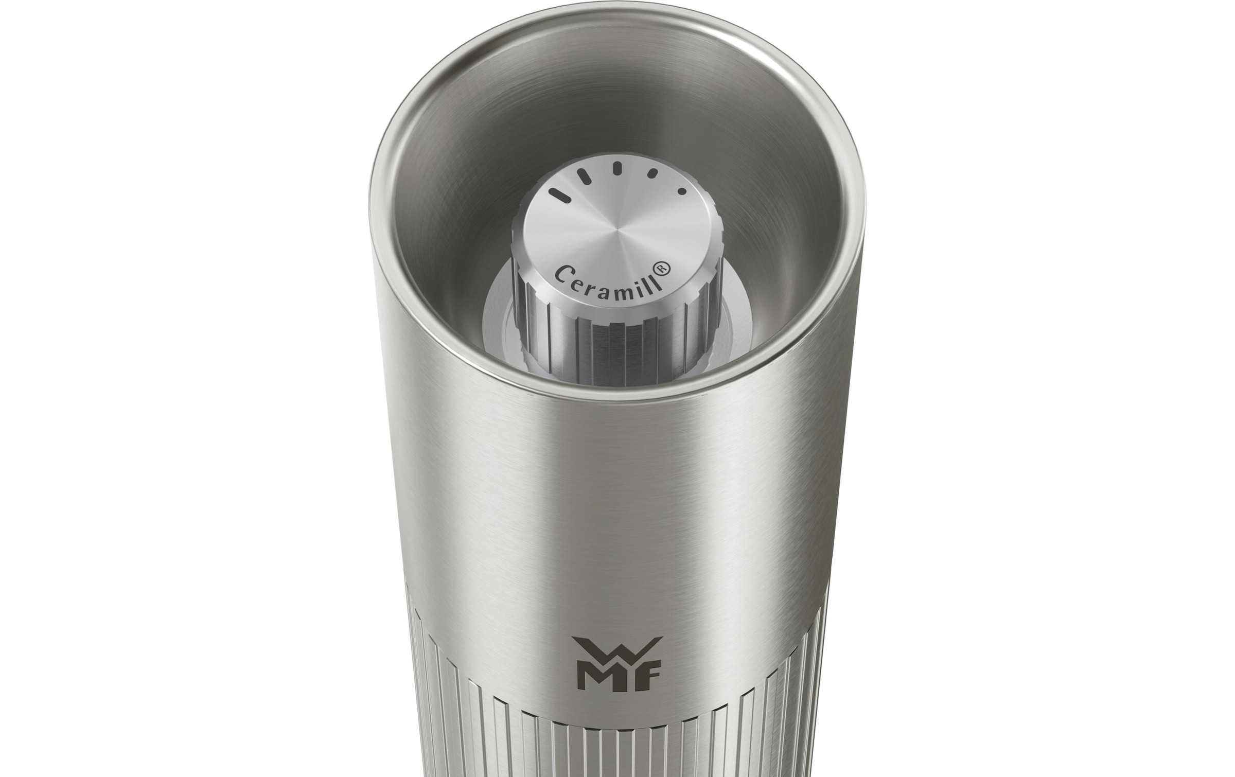 WMF Gewürzmühle »Signature Pro, aus Edelstahl« Keramikmahlwerk, einstellbarer Mahlgrad, magnetischer Deckel
