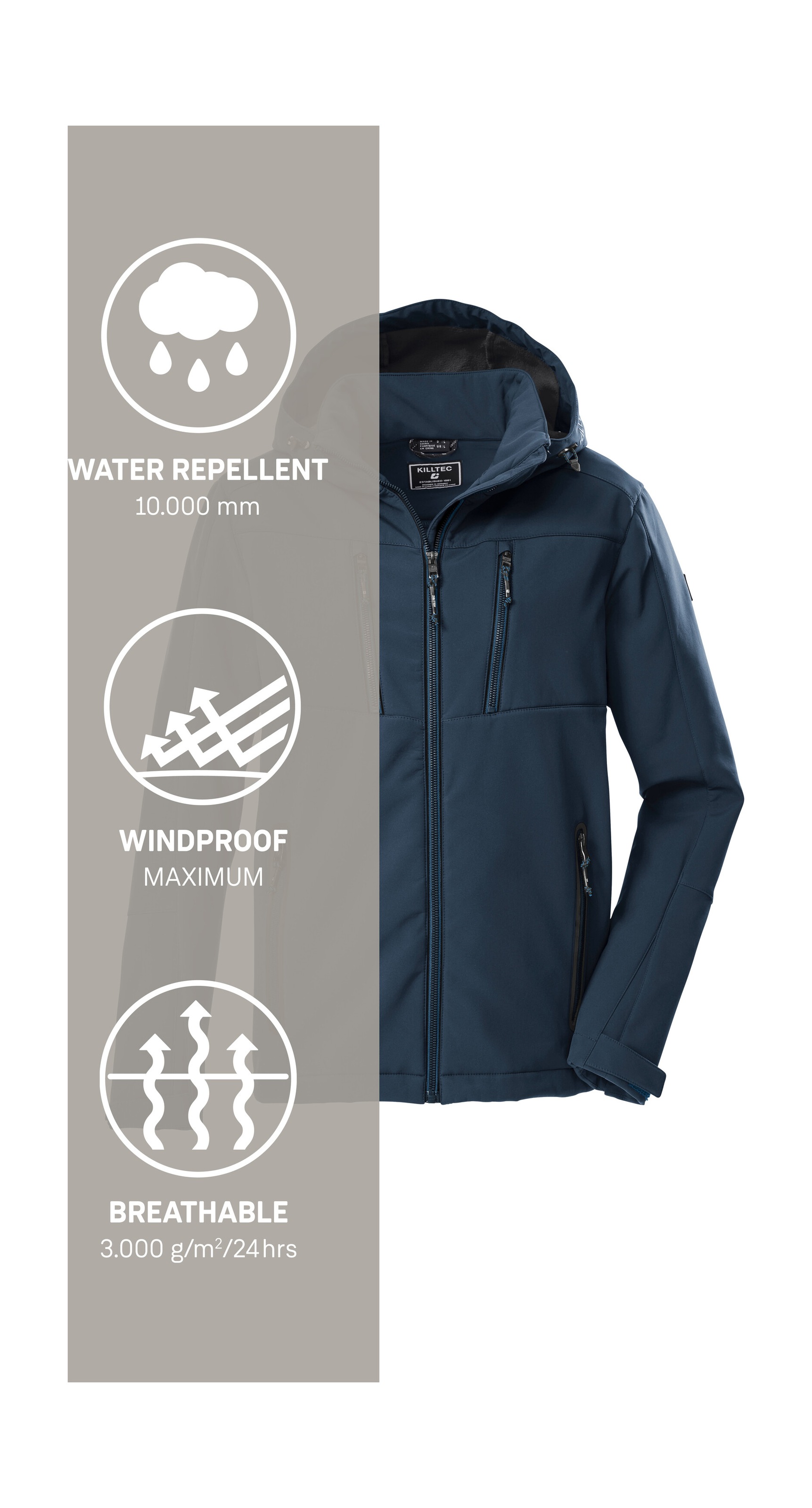 Killtec Veste softshell »KOW 79 MN SFTSHLL JCKT« Wasser- und windabweisende Softshelljacke, abnehmbare Kapuze