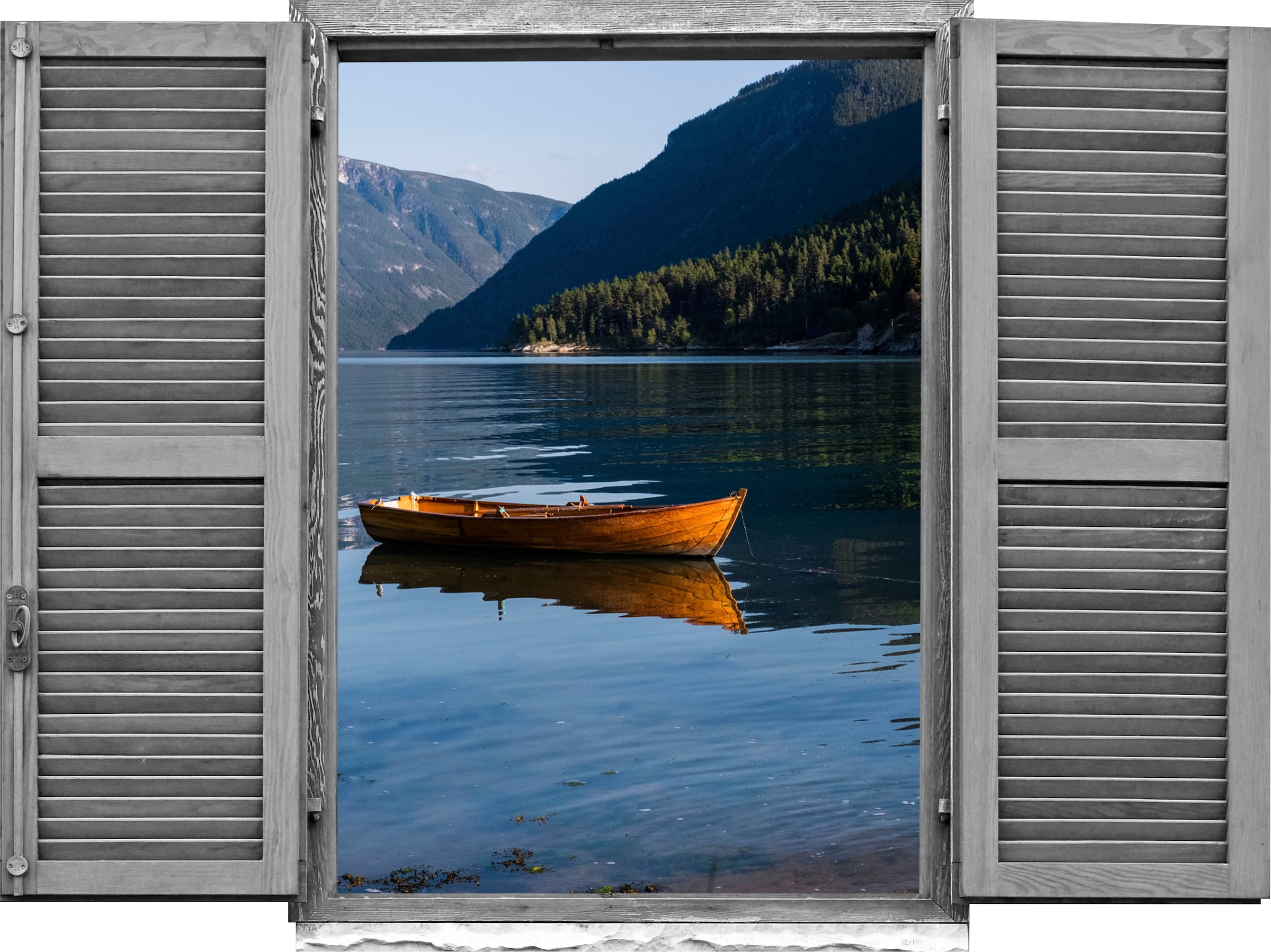 Image of queence Wandtattoo "See mit Boot" Wandsticker, Wandbild, selbstklebend, 3D, Fenster