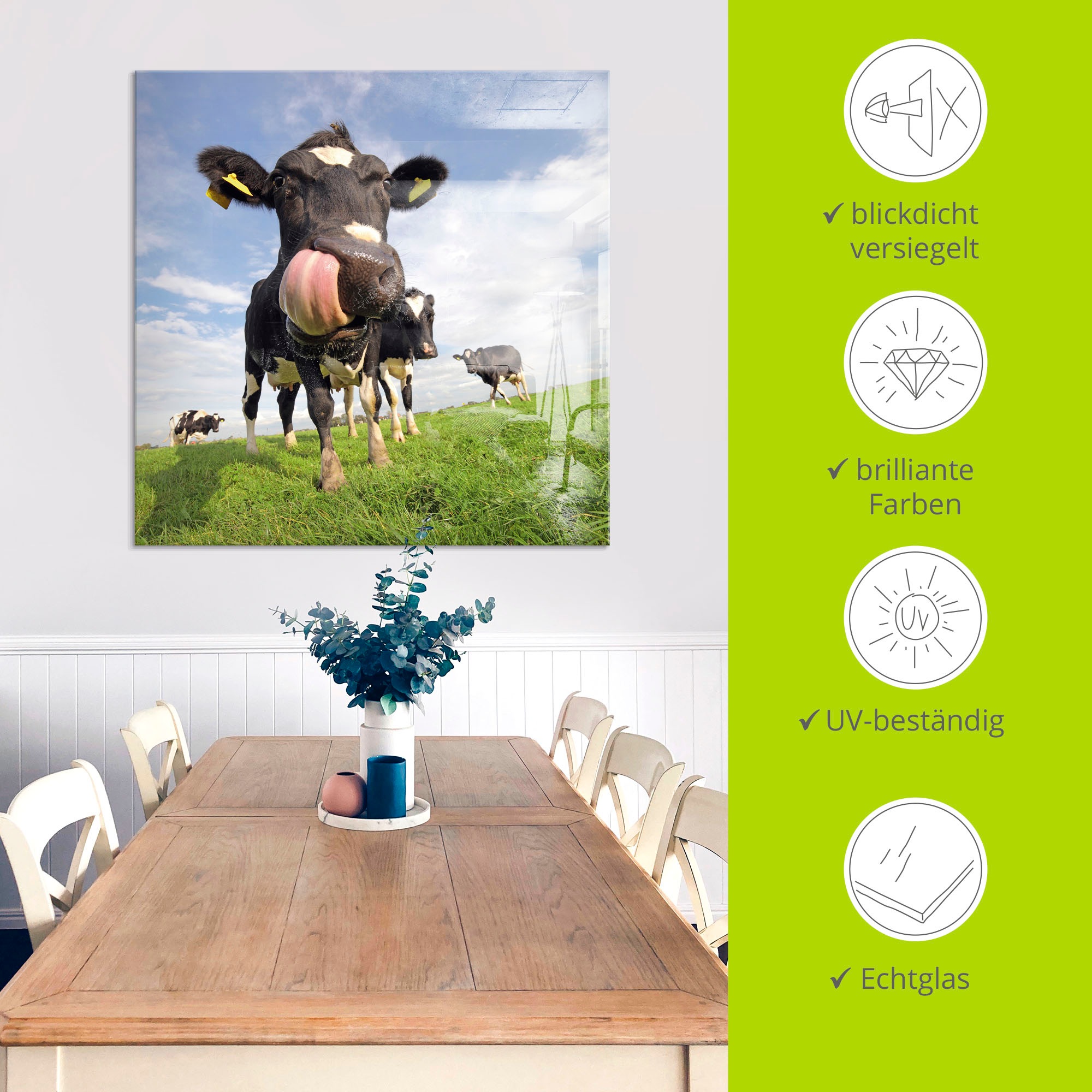 Artland Tableau en verre »Holstein-Kuh mit gewaltiger Zunge« 1 cuis tlg. in verschiedenen Grössen