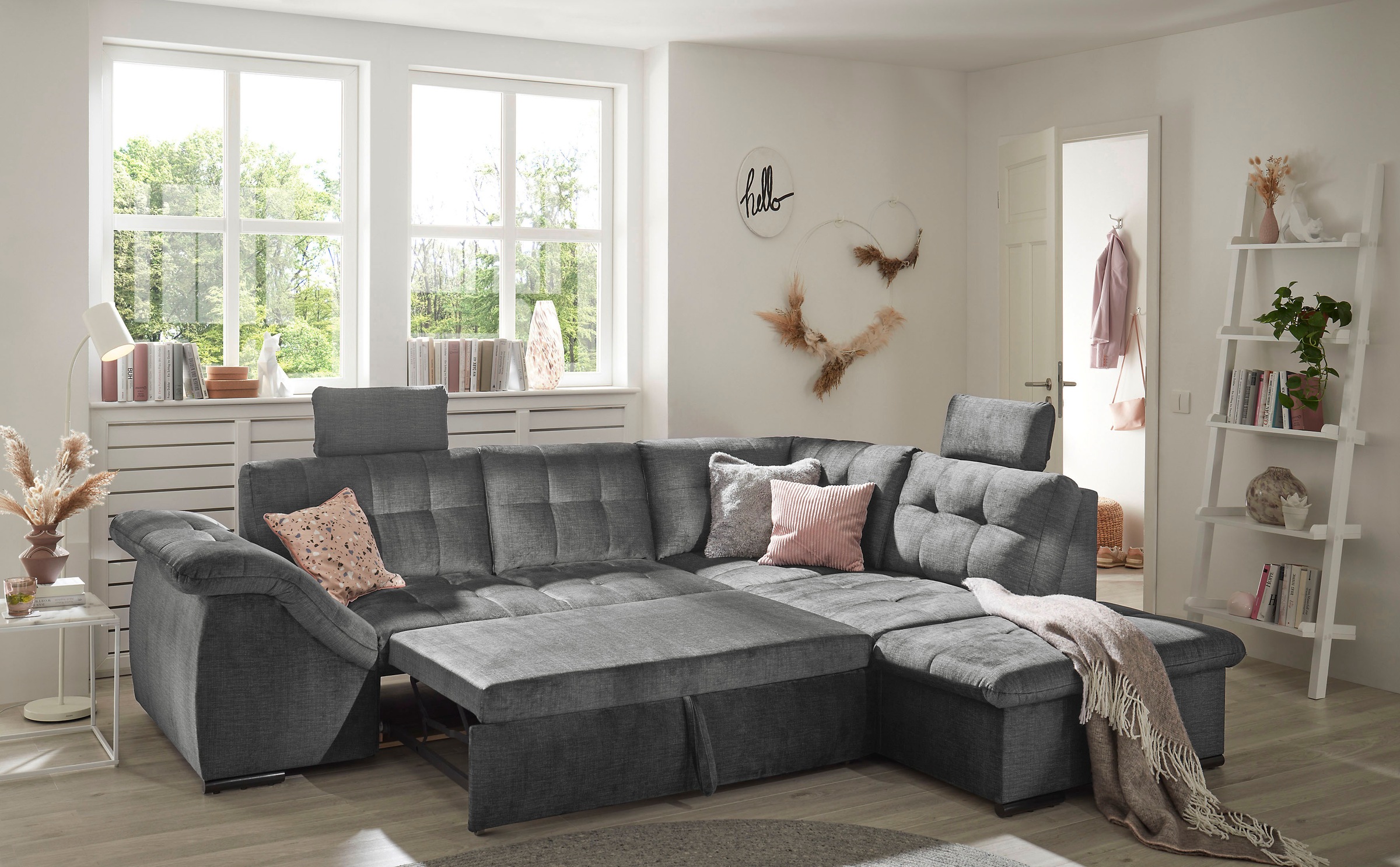 ED EXCITING DESIGN Ecksofa »Estrella L-Form«, mit Bettfunktion, Bettkasten, Armteilverstellung & Kopfstützen