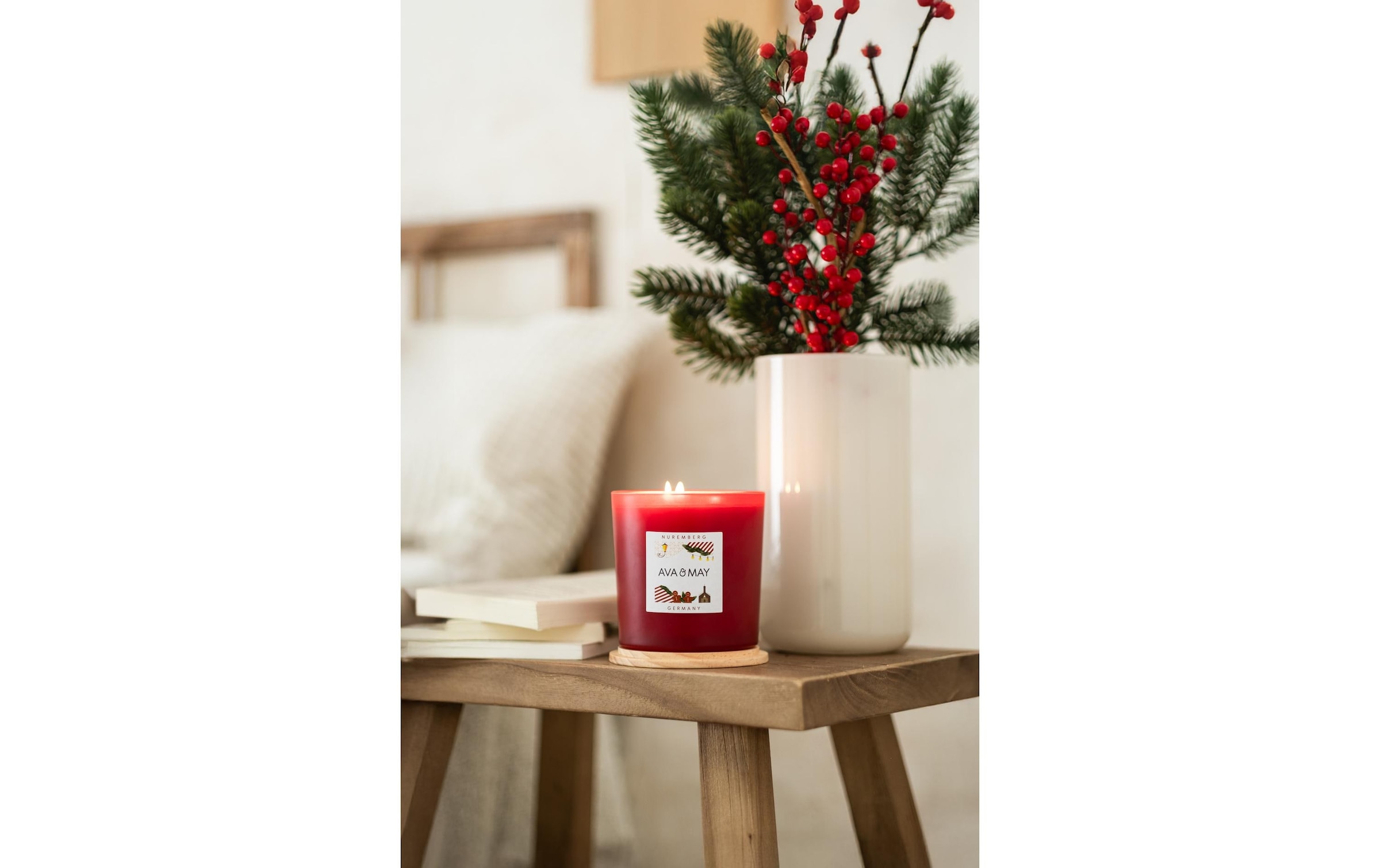 AVA & MAY Bougie parfumée »Nürnberg, Duftkerze mit dem Deckel aus Echtholz«