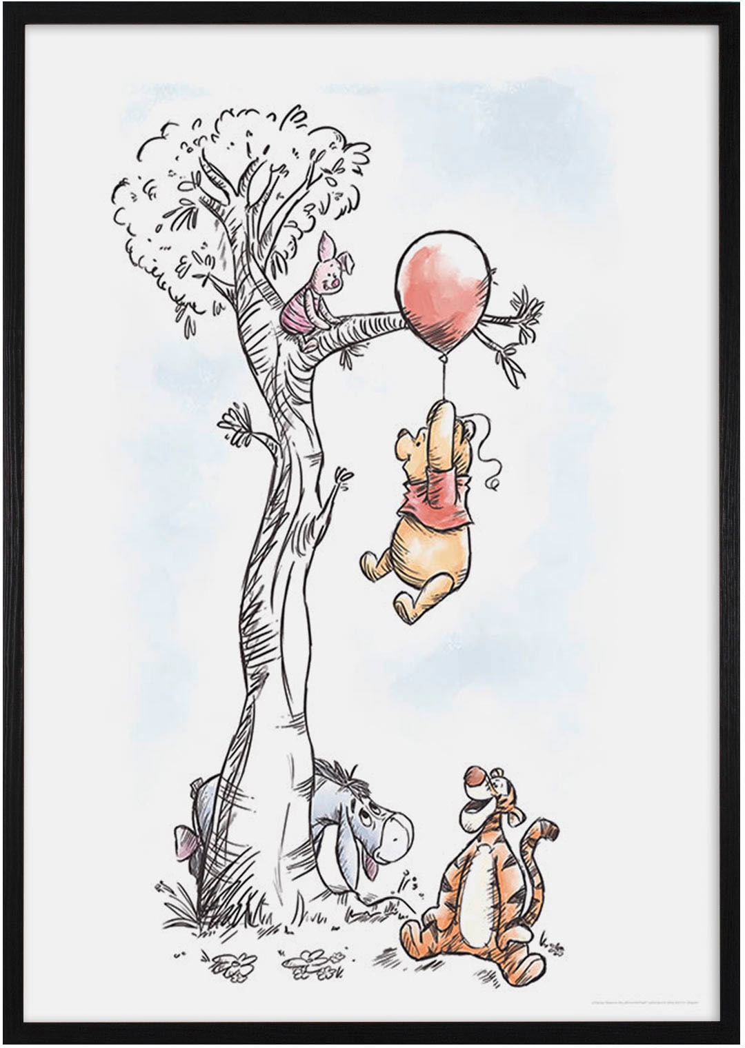 Komar Bild mit Rahmen »Bilderrahmen Holz Black mit Wandbild "Winnie The Pooh Hang on" als Set«