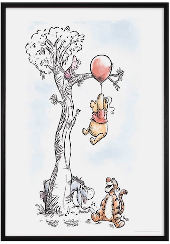 Bild mit Rahmen »Bilderrahmen Holz Black mit Wandbild "Winnie The Pooh Hang on" als Set«