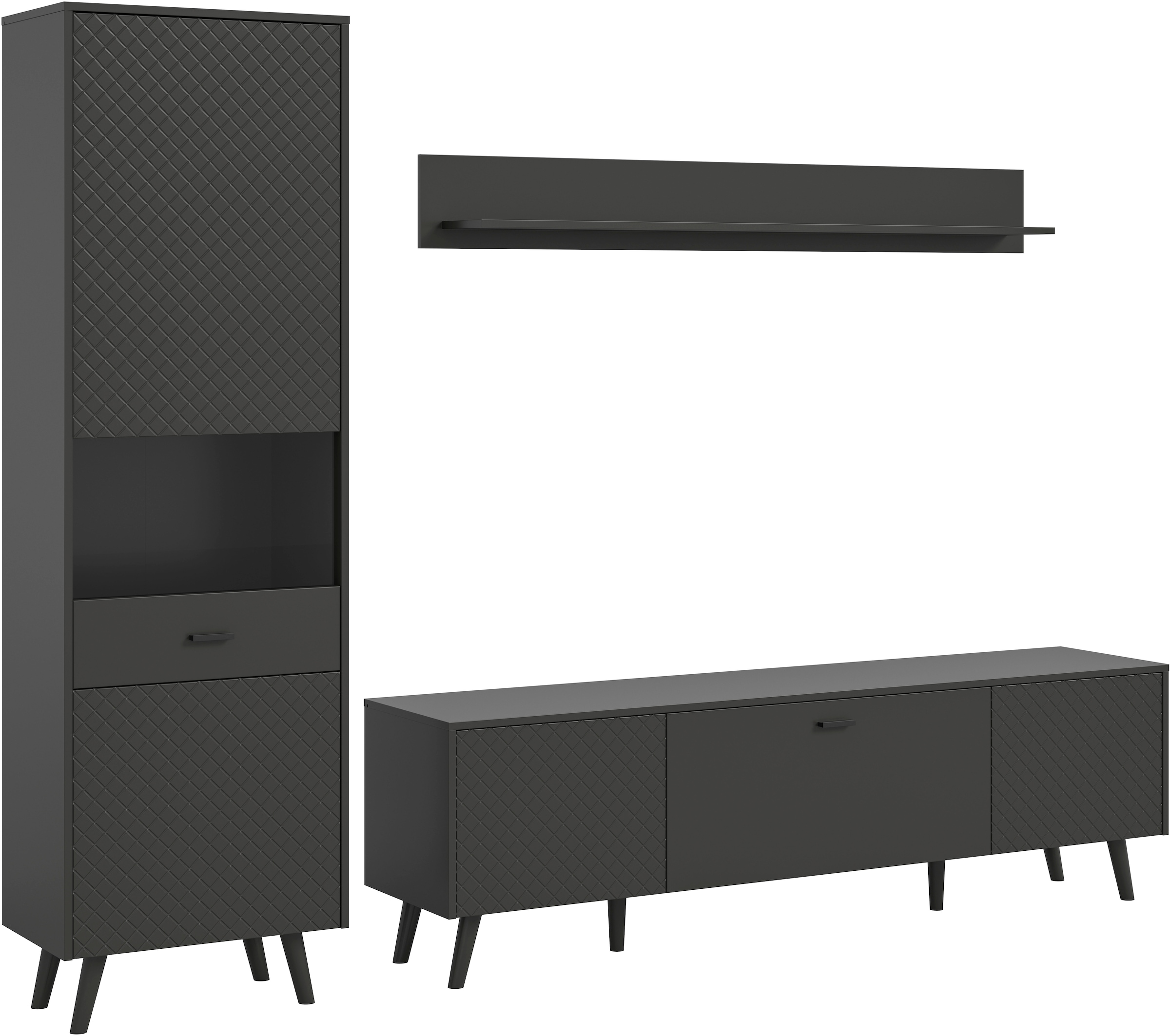 Image of Home affaire Wohnwand "RHOMBUS, 3-tlg., hochwertige MDF-Front mit Karo-Optik" Set, Wohnkombination, Wohn-Kombi, Kombi, Wohnzimmer, 3 Stk. tlg.