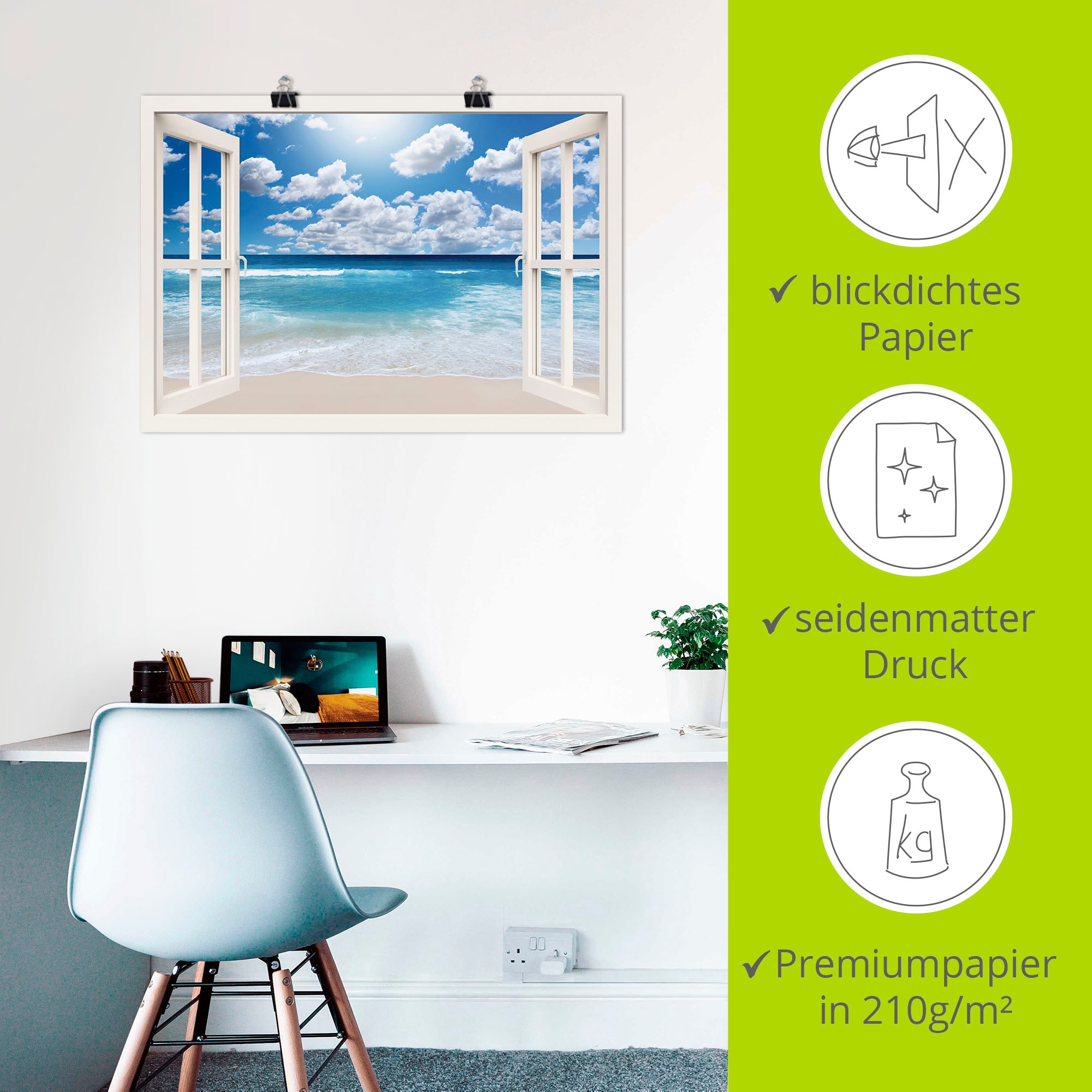 Artland Wandbild »Fensterblick Grossartige Strandlandschaft« Fensterblick 1 Stk. tlg. als Leinwandbild, Poster in verschied. Grössen