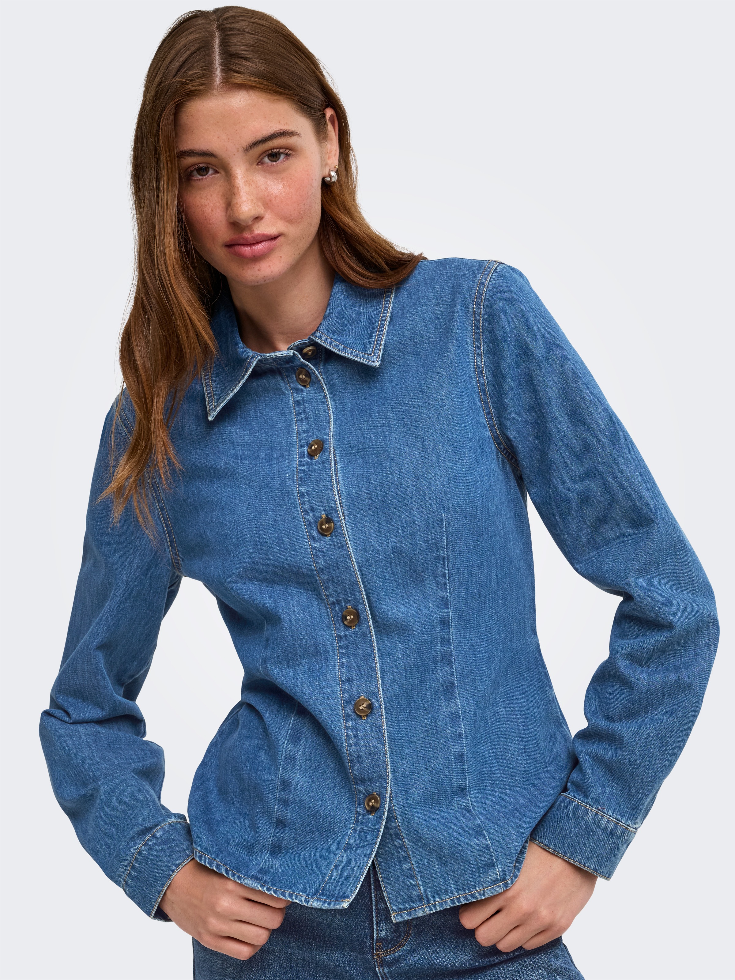 ONLY Blouse en jean »ONLUNA FITTED SHIRT DNM« coton, denim