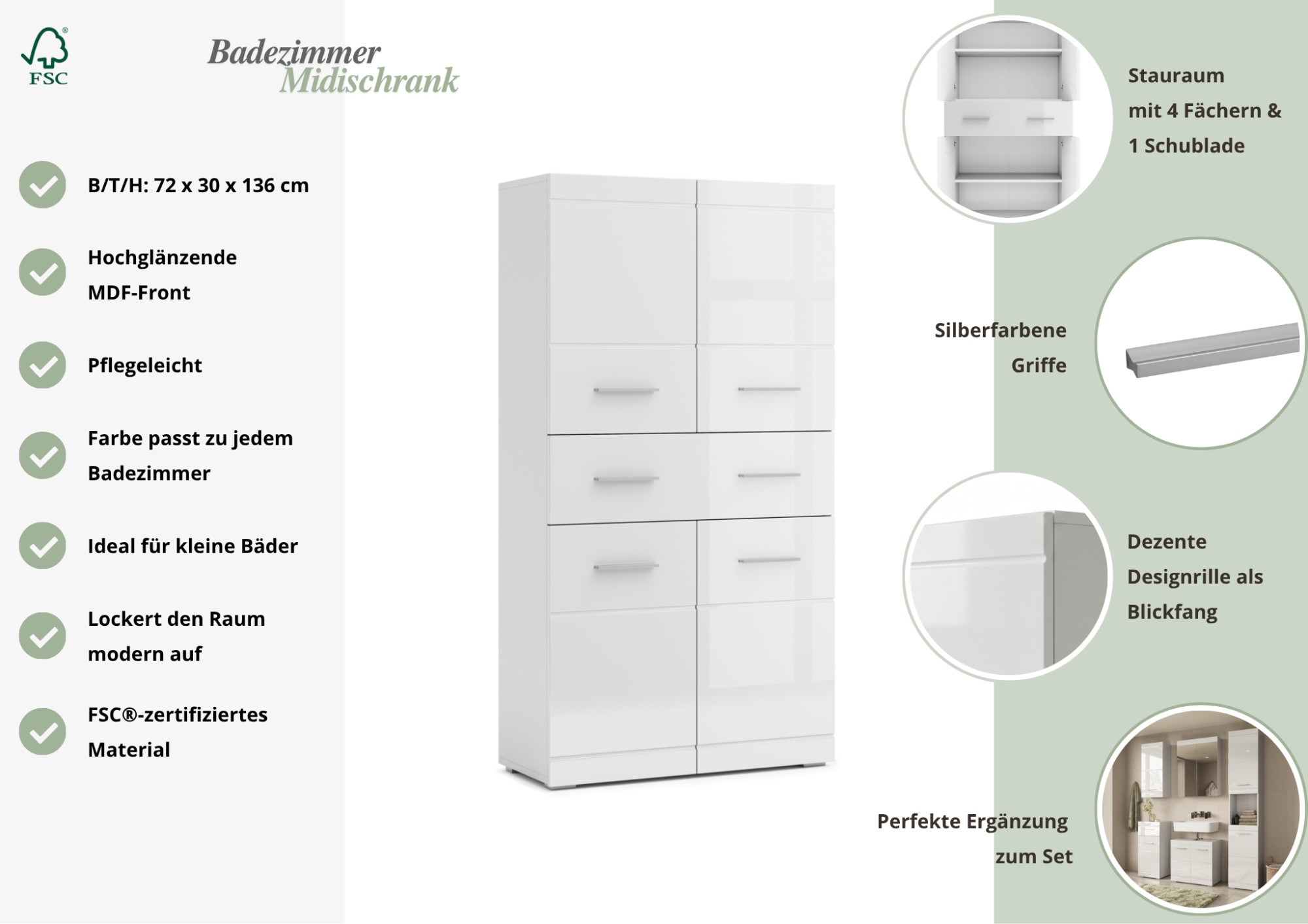 GOODproduct Armoire intermédiaire »Föhr« minimaliste, intemporel, brillant