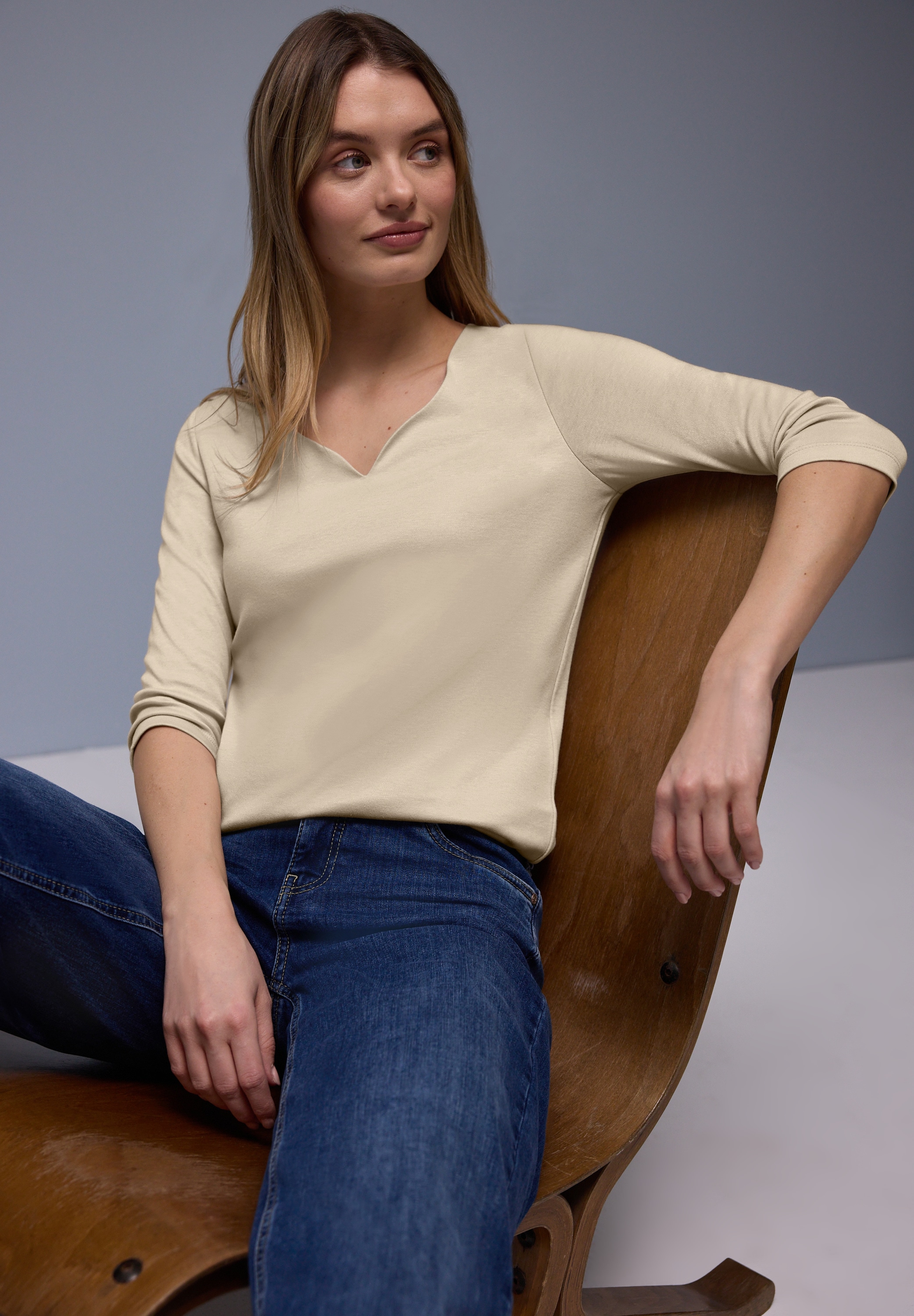 STREET ONE T-shirt à manches 3/4 »Style ADA« mit Herzausschnitt