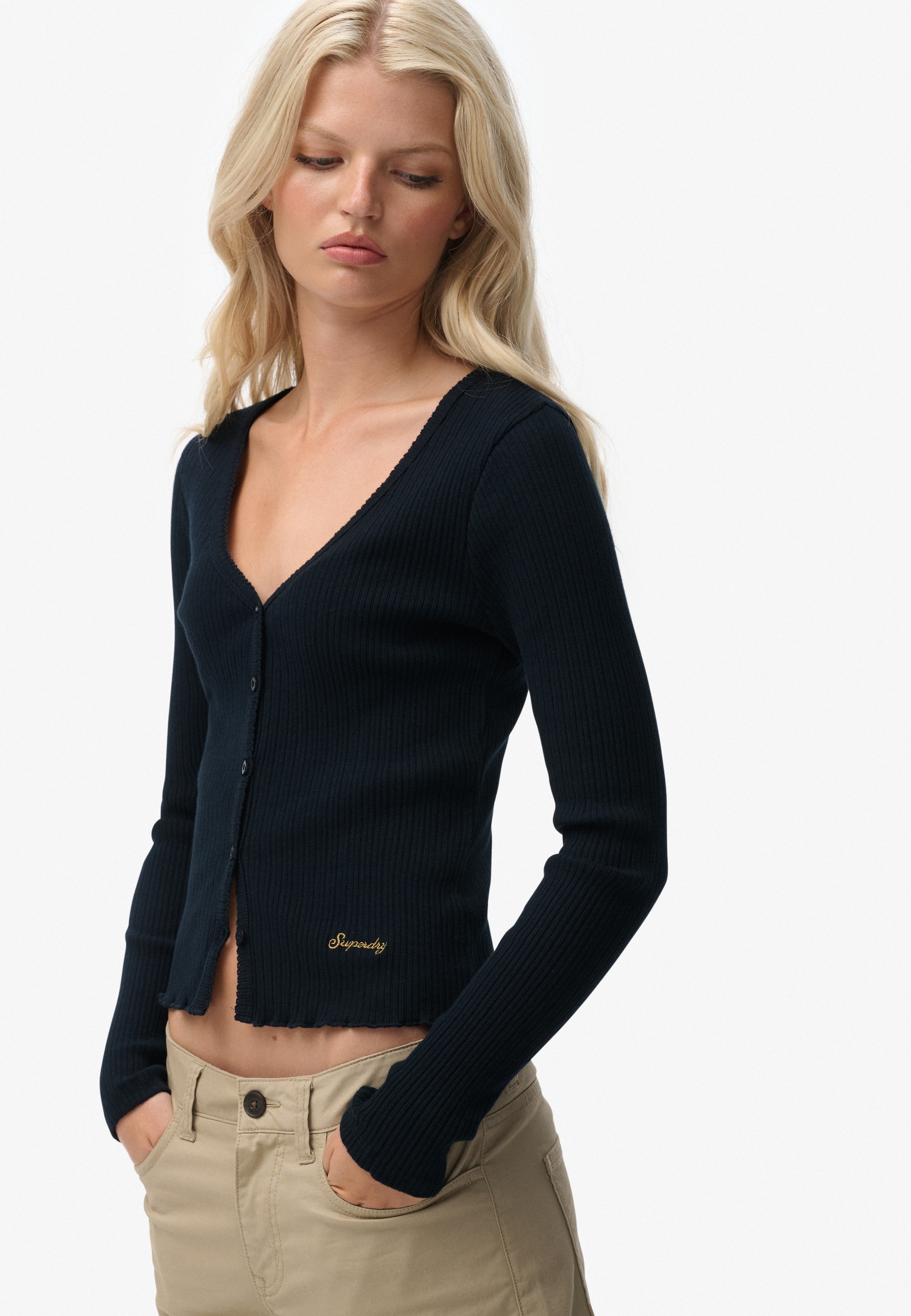 Image of Superdry Langarmshirt "ESSENTIAL BUTTON THRU LS TOP" Baumwolle, skinny fit