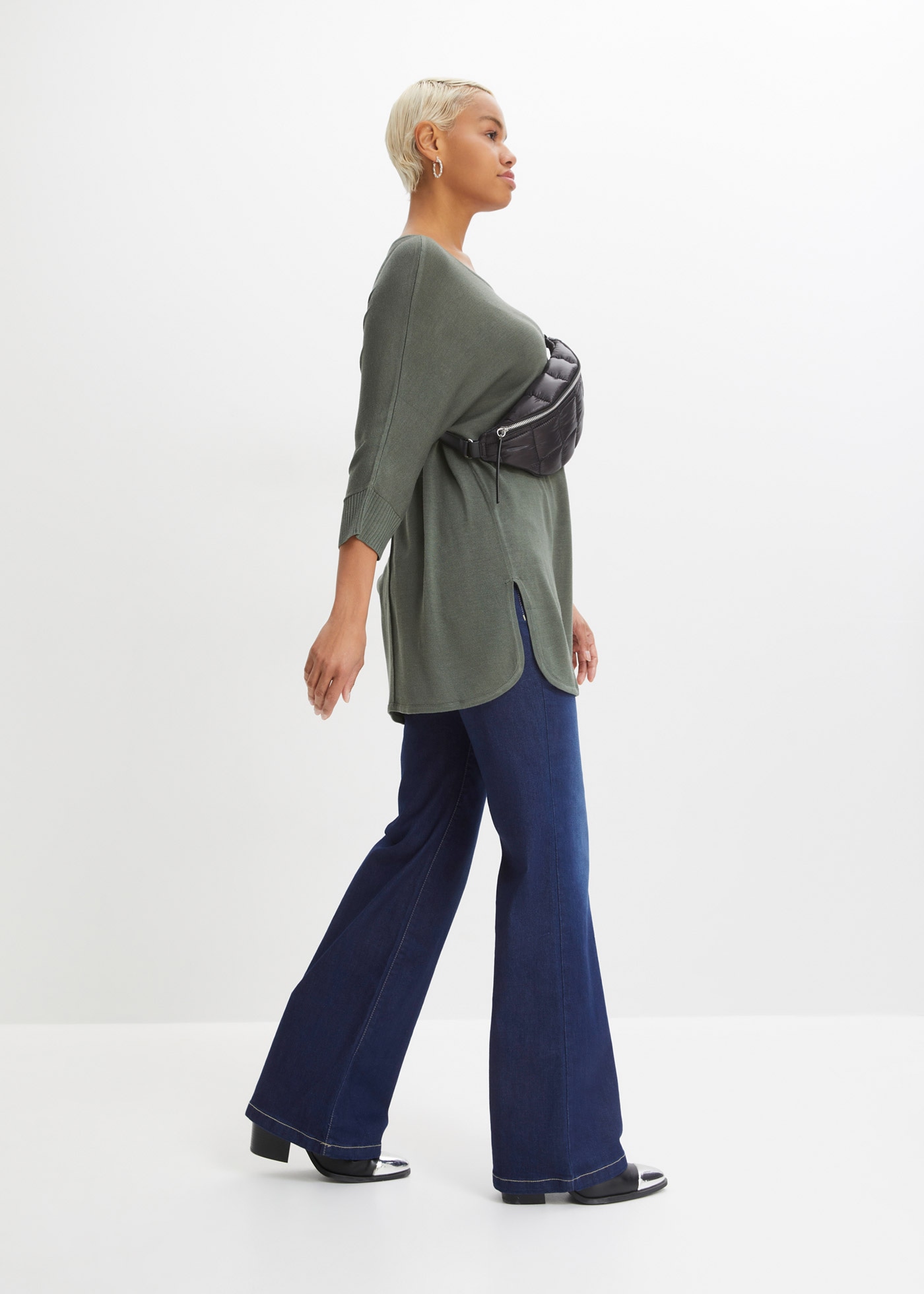 bonprix Pull en tricot »Feinstrickpullover mit 3/4 Arm« aus Polyacryl und Viskose, mit Rundhalsausschnitt, mit 3/4-Ärmeln