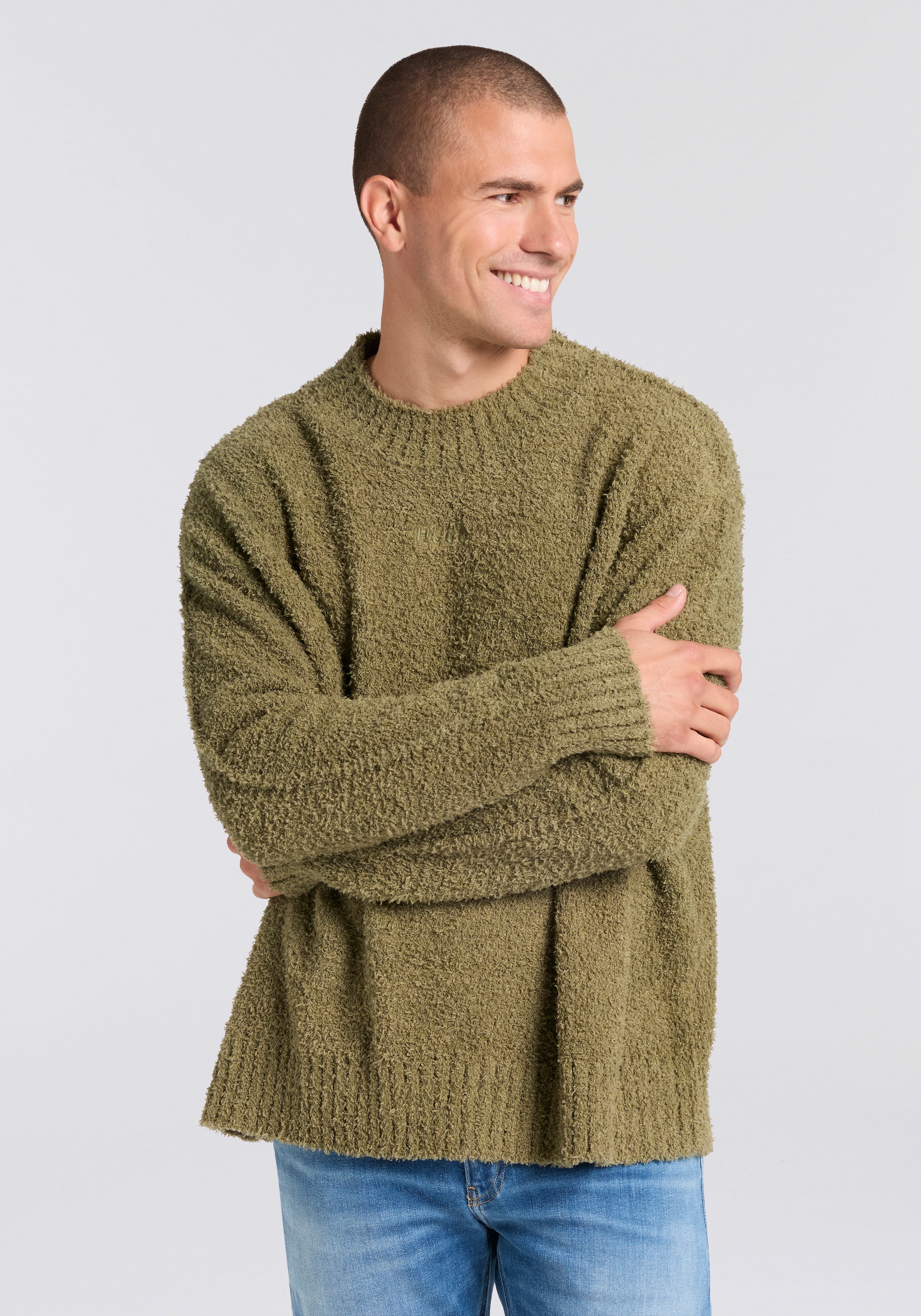 Image of HUGO Strickpullover "Sanou" Rundhalsausschnitt, relaxed fit, Bouclé-Strick