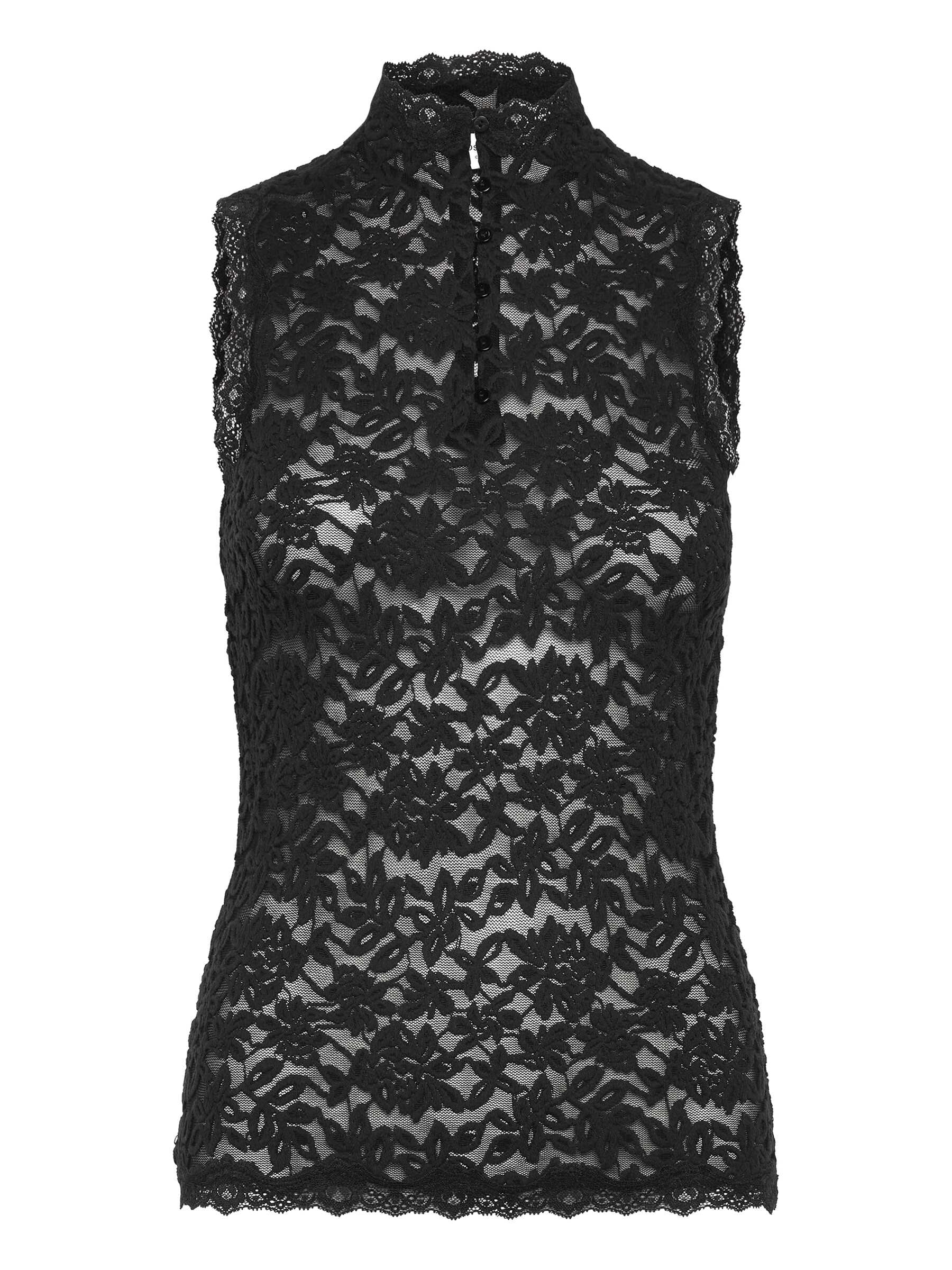 rosemunde Top en dentelle »Delicia lace top« aus elastischer Baumwollspitze mit Stehkragen und Knopfleiste