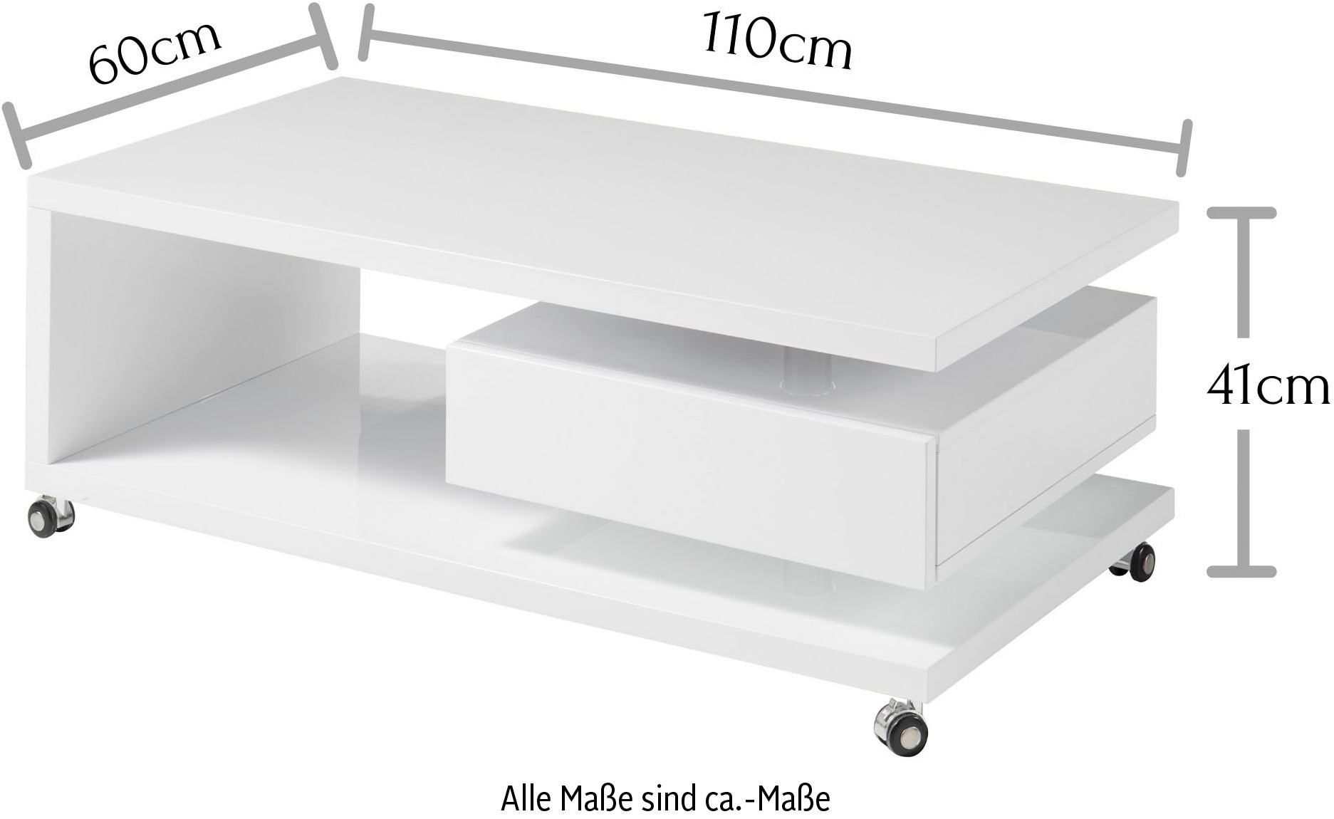 HBZ Couchtisch »Milan, TOPSELLER!«, (Tisch, Couchtisch), rollbar, Tisch in weiss Hochglanz