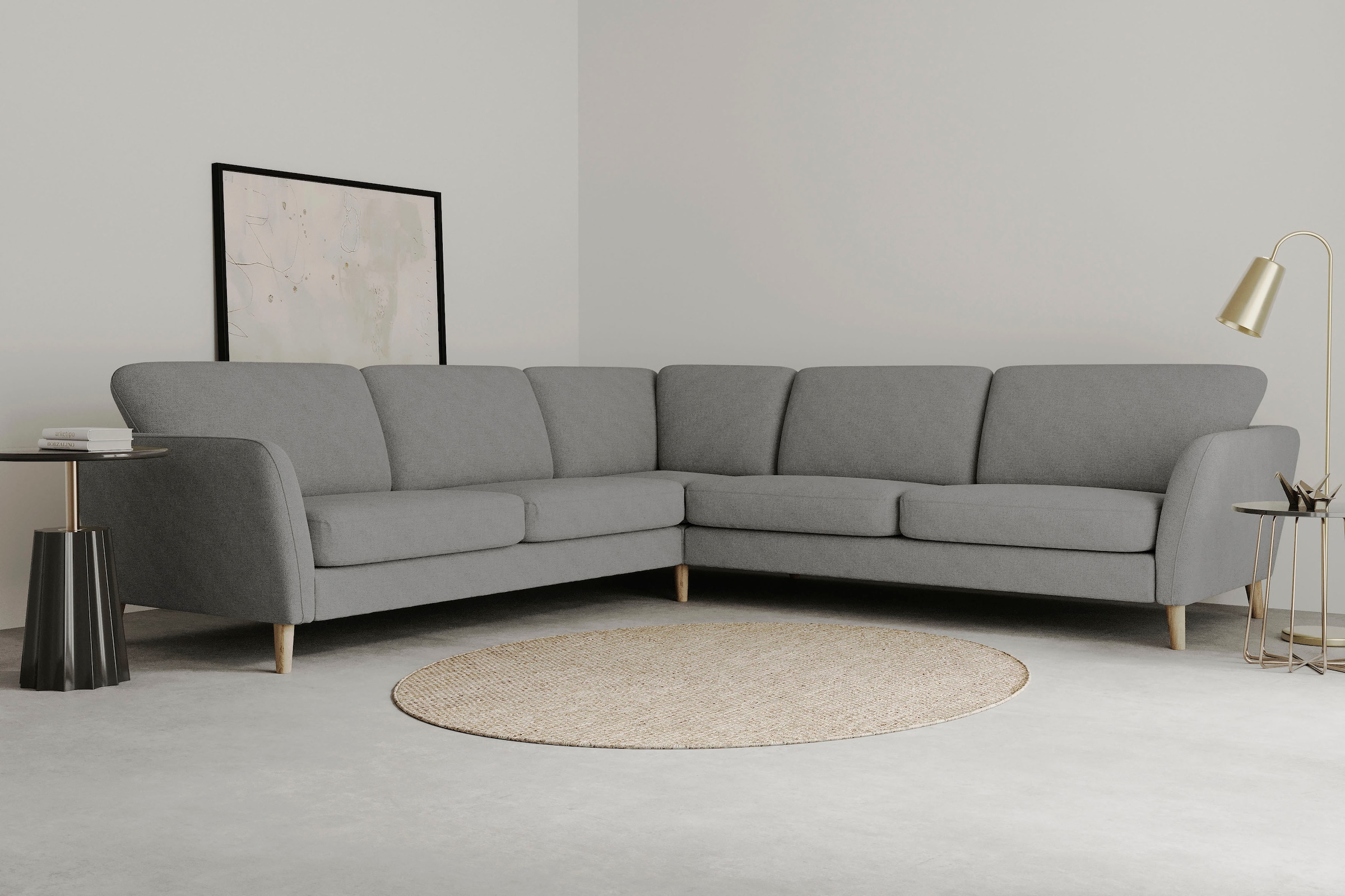 Image of Home affaire Ecksofa "MARSEILLE 278/278 cm, L-Form, Webstoff, Flachgewebe, Filzoptik" gleichschenklig, Massivholzbeine, Landhausstil, Wellenunterfederung
