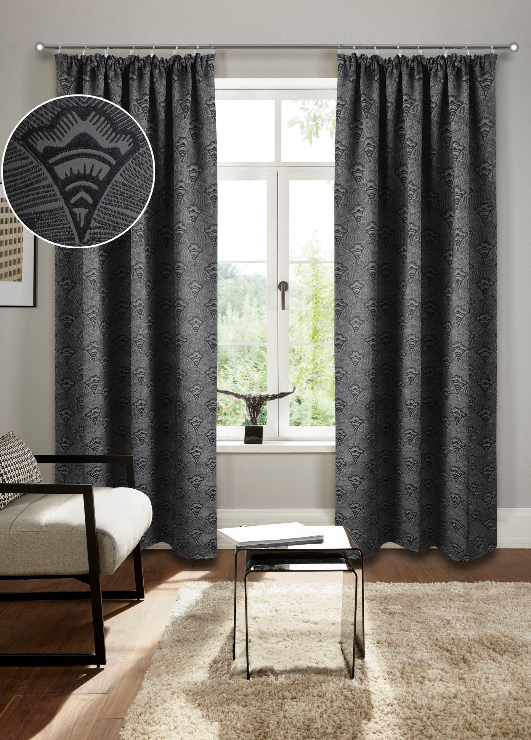Image of Bruno Banani Verdunkelungsvorhang "Alessio" Kräuselband 1 Stk. tlg. Elegantes Muster, Jacquard, verdunkelnder Vorhang, blickdicht,modern
