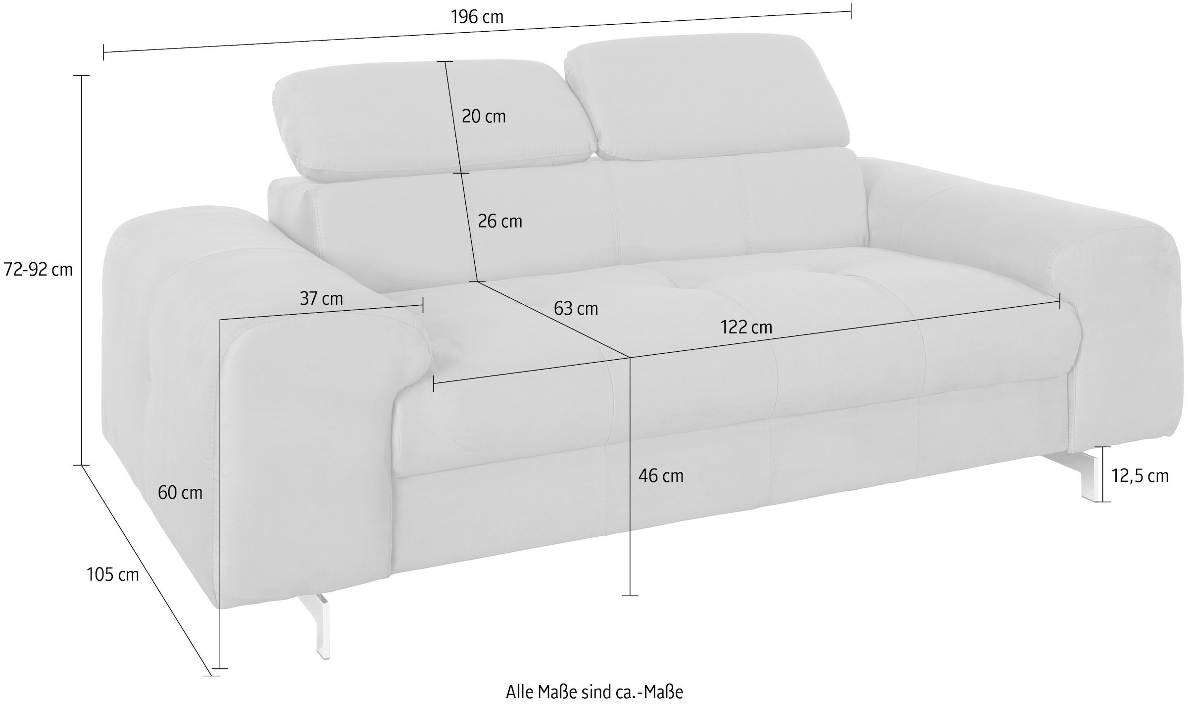 COTTA 2-Sitzer »Chef« Big-Sofa mit Kopfteilverstellung, edle Metallkufen