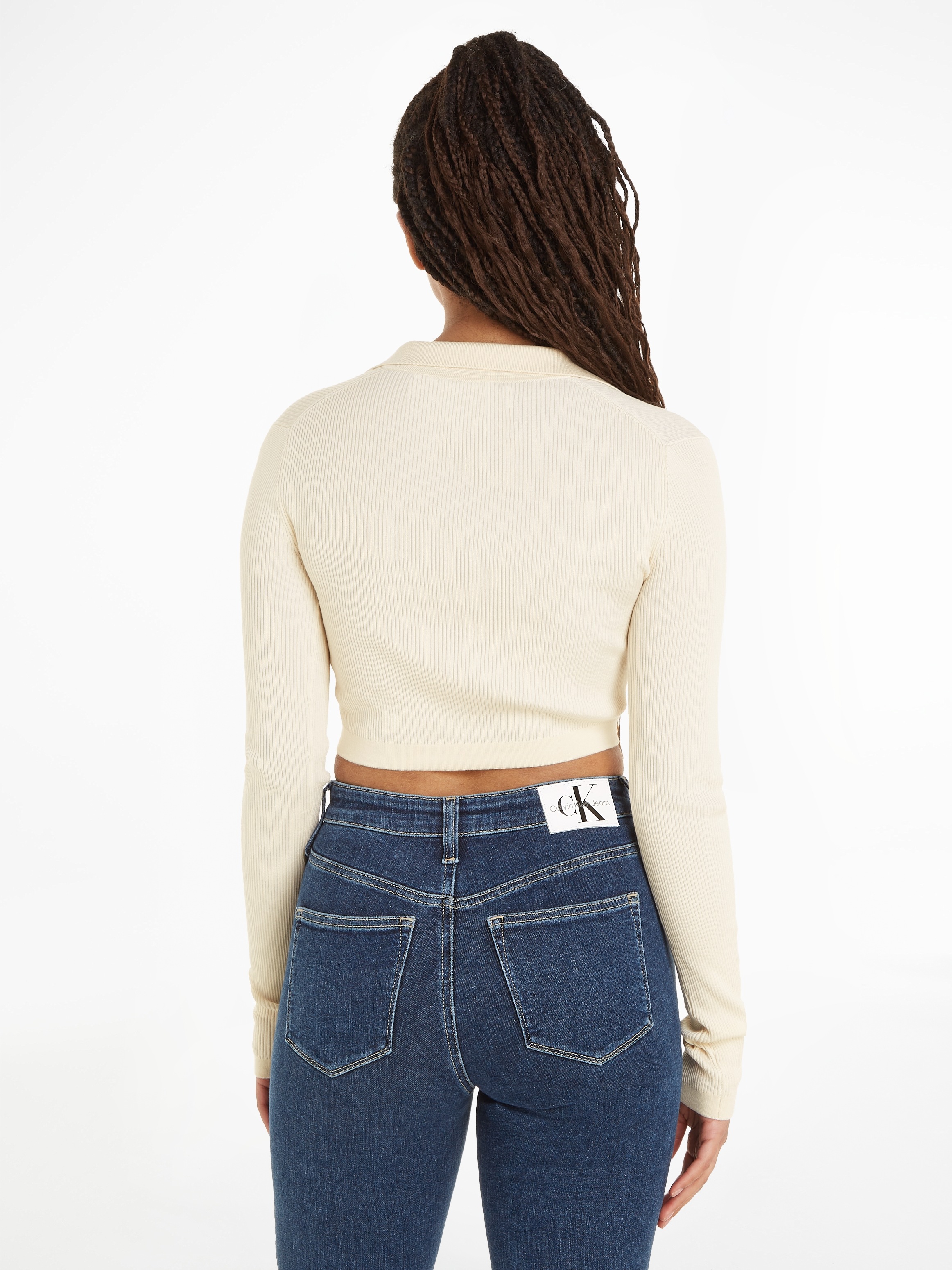 Calvin Klein Jeans V-Ausschnitt-Pullover »LABEL TIGHT CROP V-NECK SWEATER«