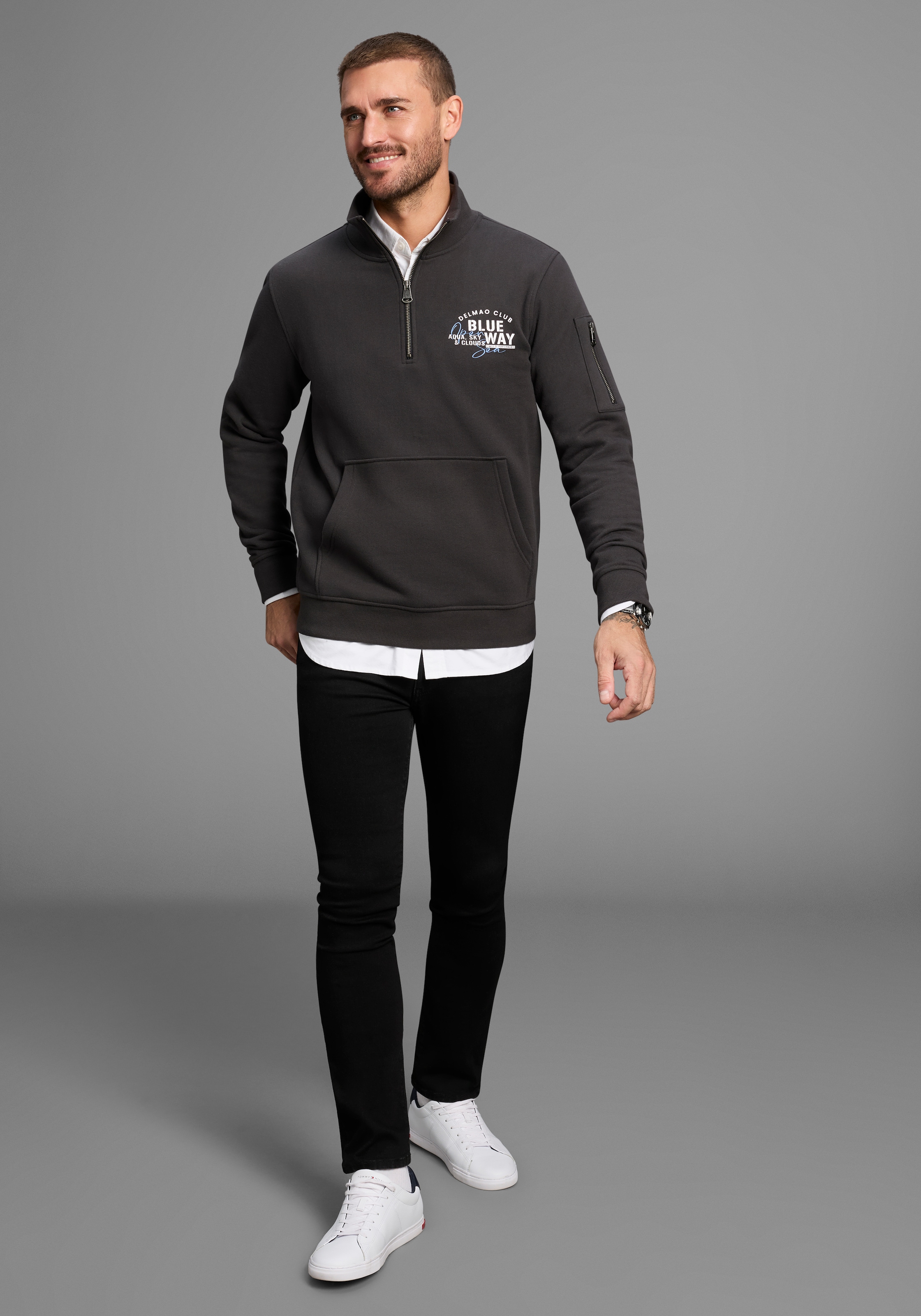 DELMAO Sweat-shirt »Troyer«, avec poche moderne sous le bras

