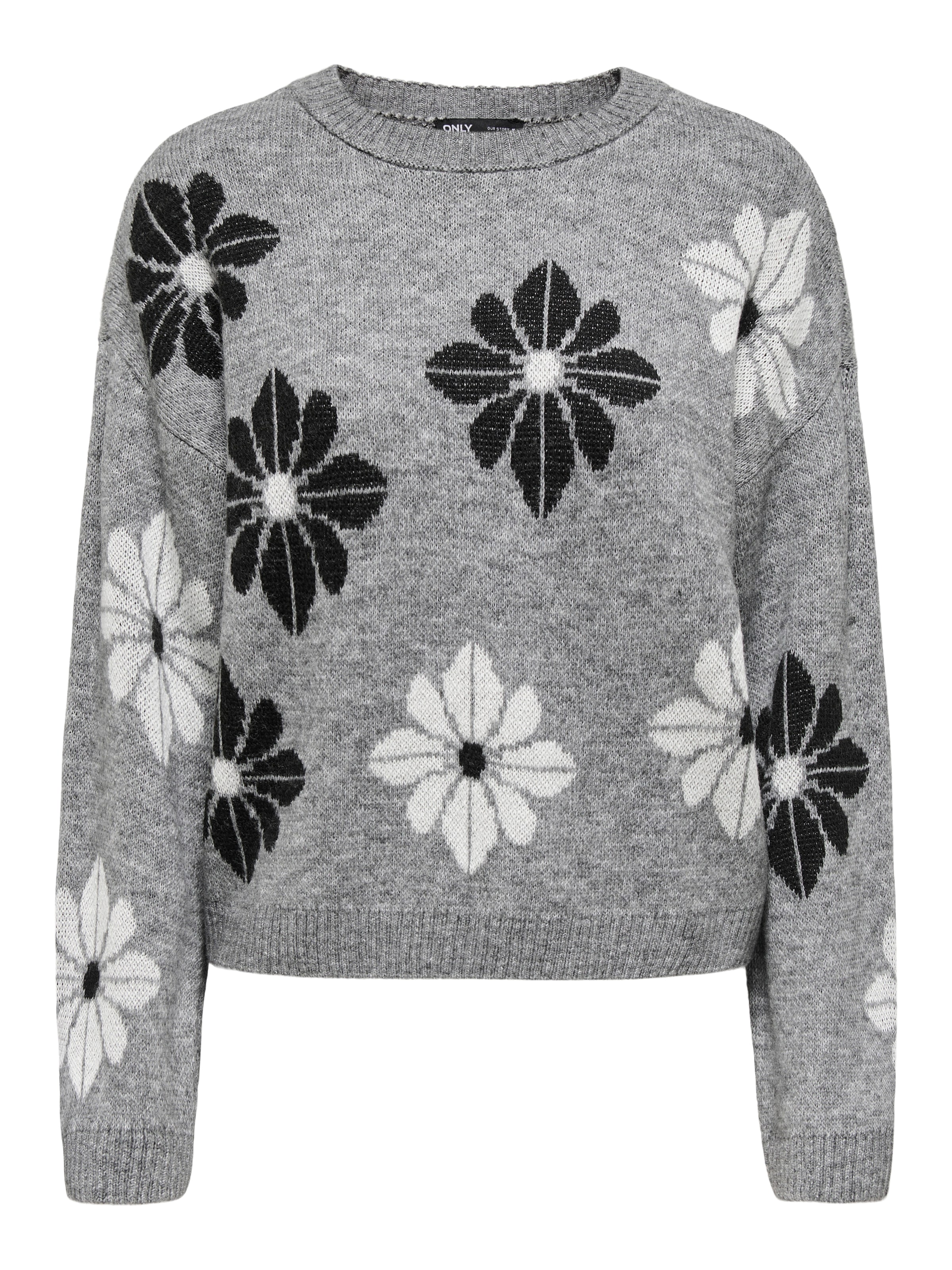 ONLY Pull à col rond »ONLFREESIA LS FLOWER O-NECK RP KNT« mit Blümchen - Strickmuster