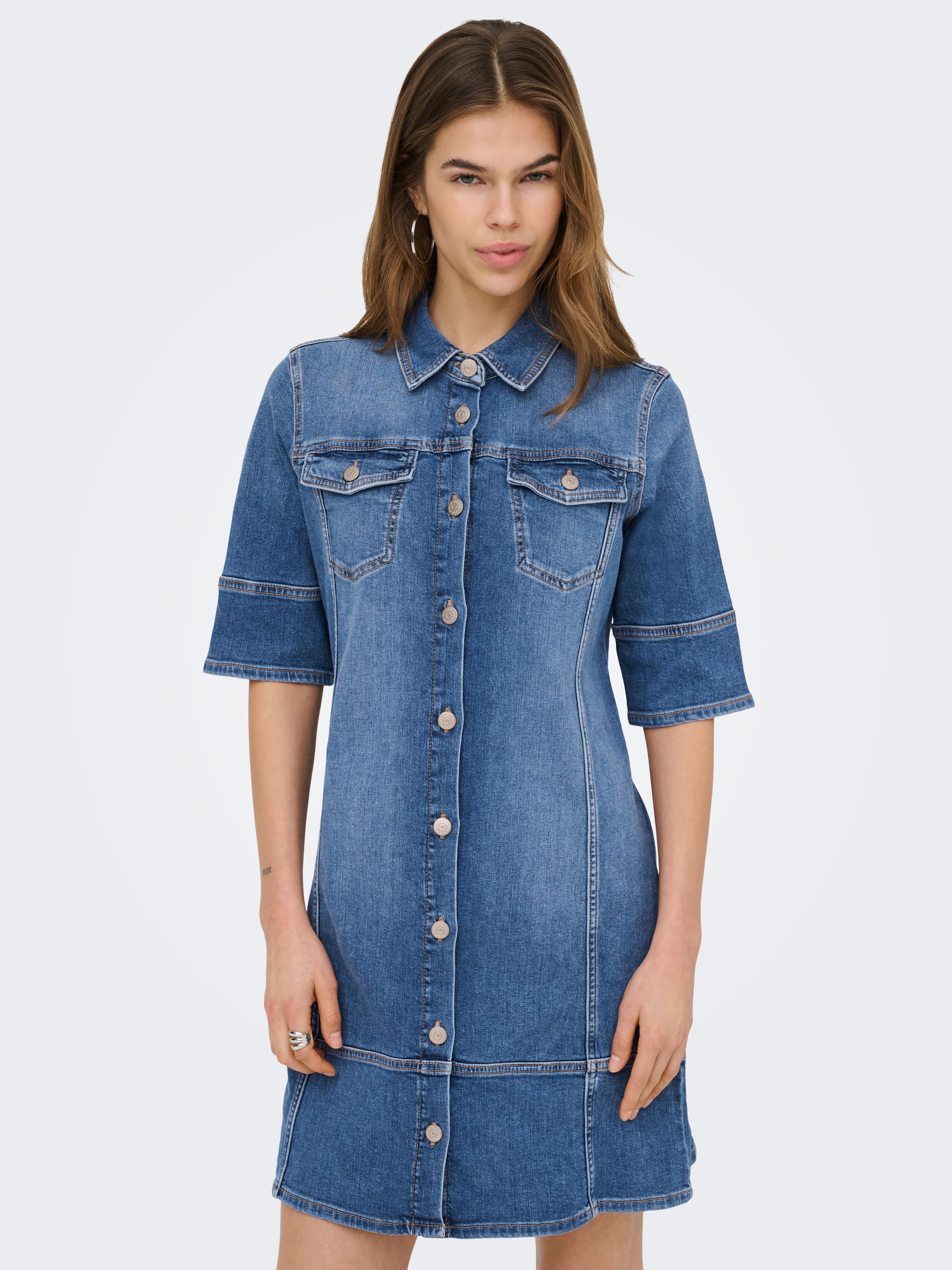 Image of ONLY Jeanskleid "ONLKATERINA 2/4 SHORT DNM DRESS AKM" in A-Linien Form